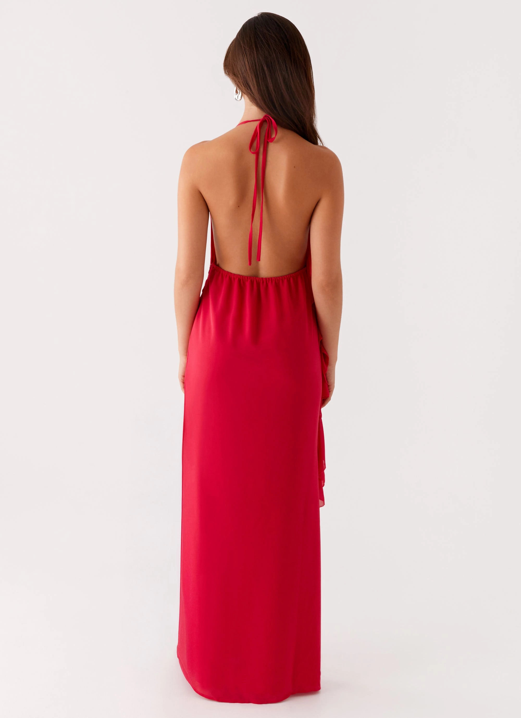 Padded-Bust Sheer Panel Diedre Rose Strappy Maxi Dress - Raspberry
