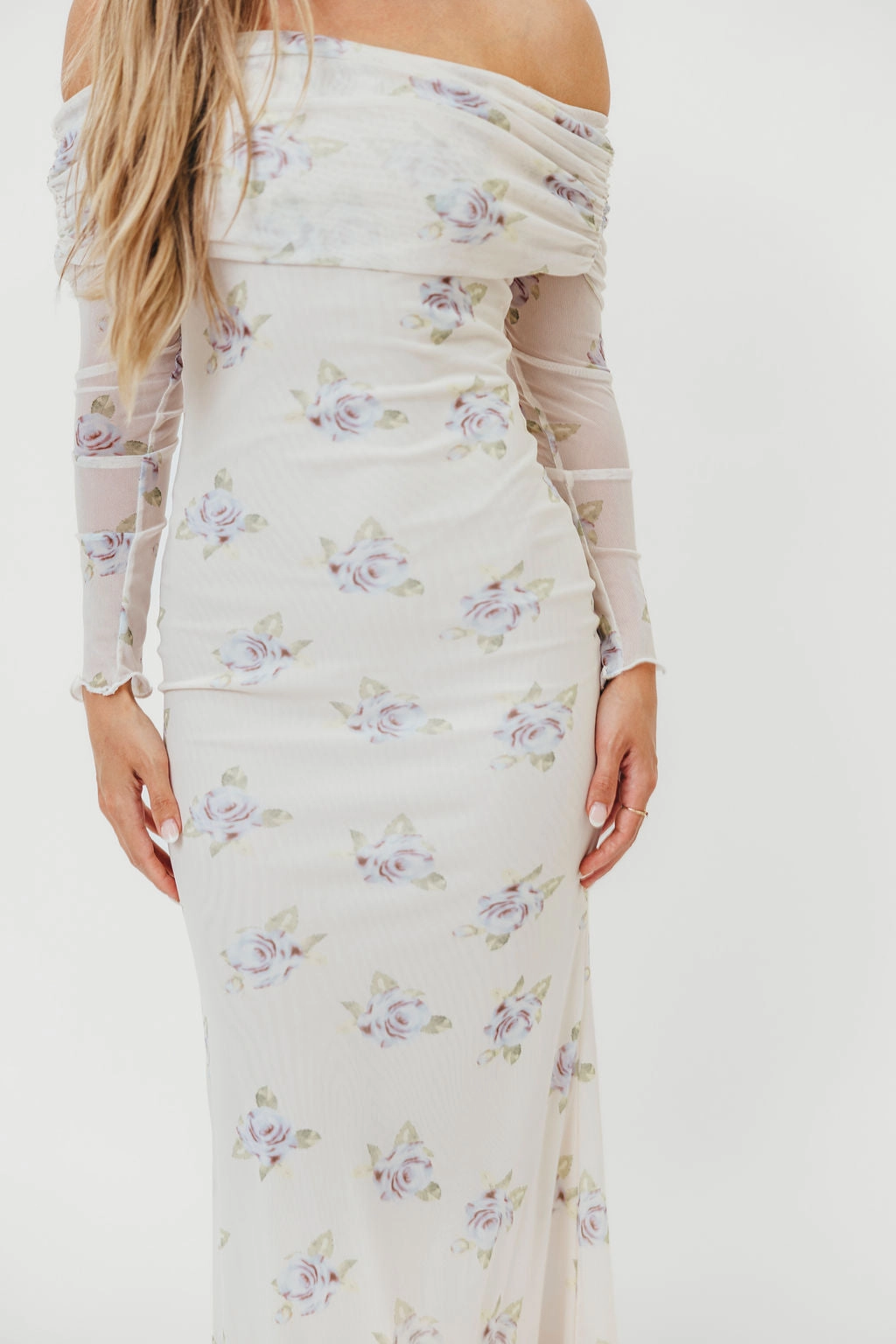 Comfortable Style Crisp Silhouette Chrishell Off Shoulder Maxi Dress in Cream