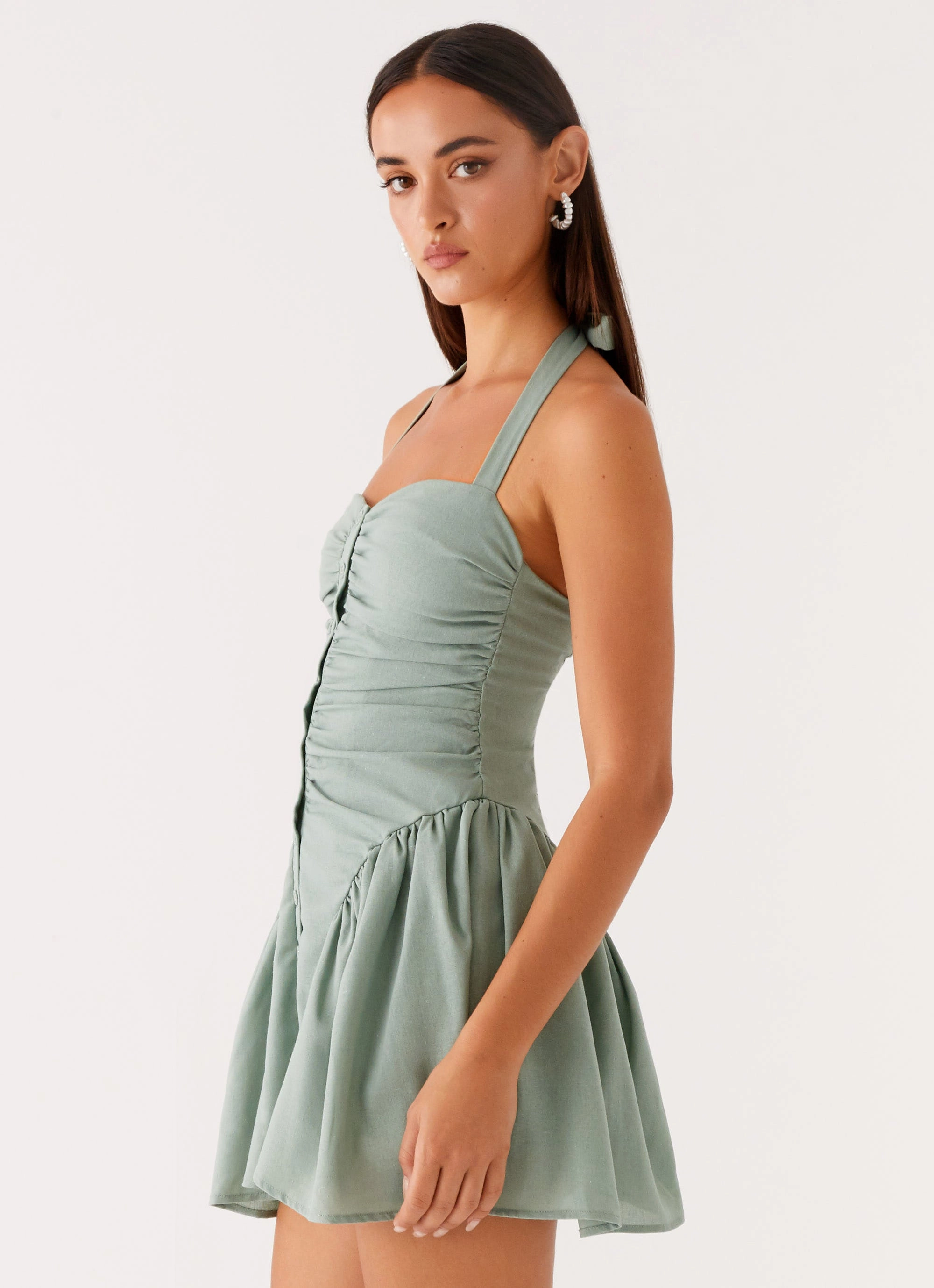 Delicate Touch Fitted Shape Fable Mini Dress - Sage