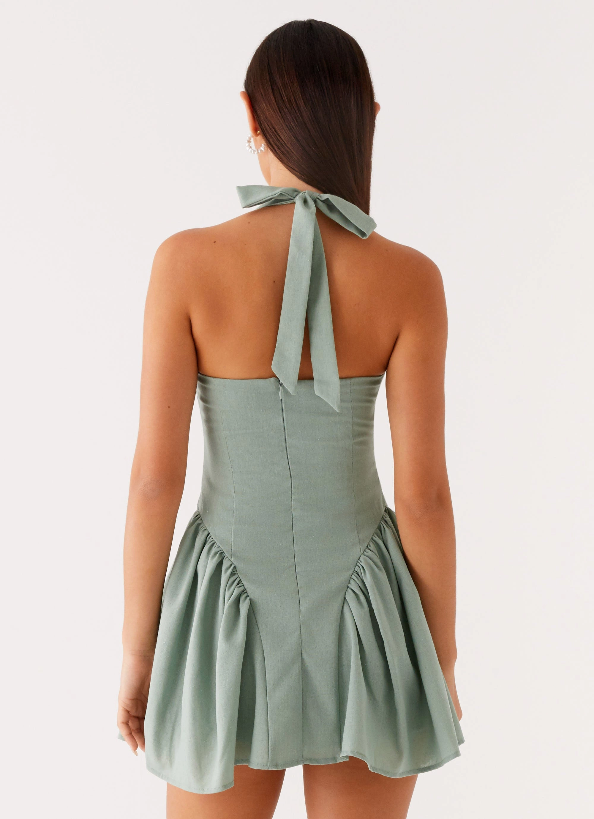 Scalloped-Edge Fable Mini Dress - Sage