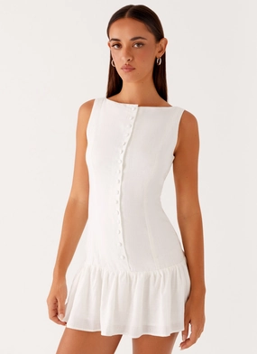Meggie Linen Mini Dress - White Versatile Fit