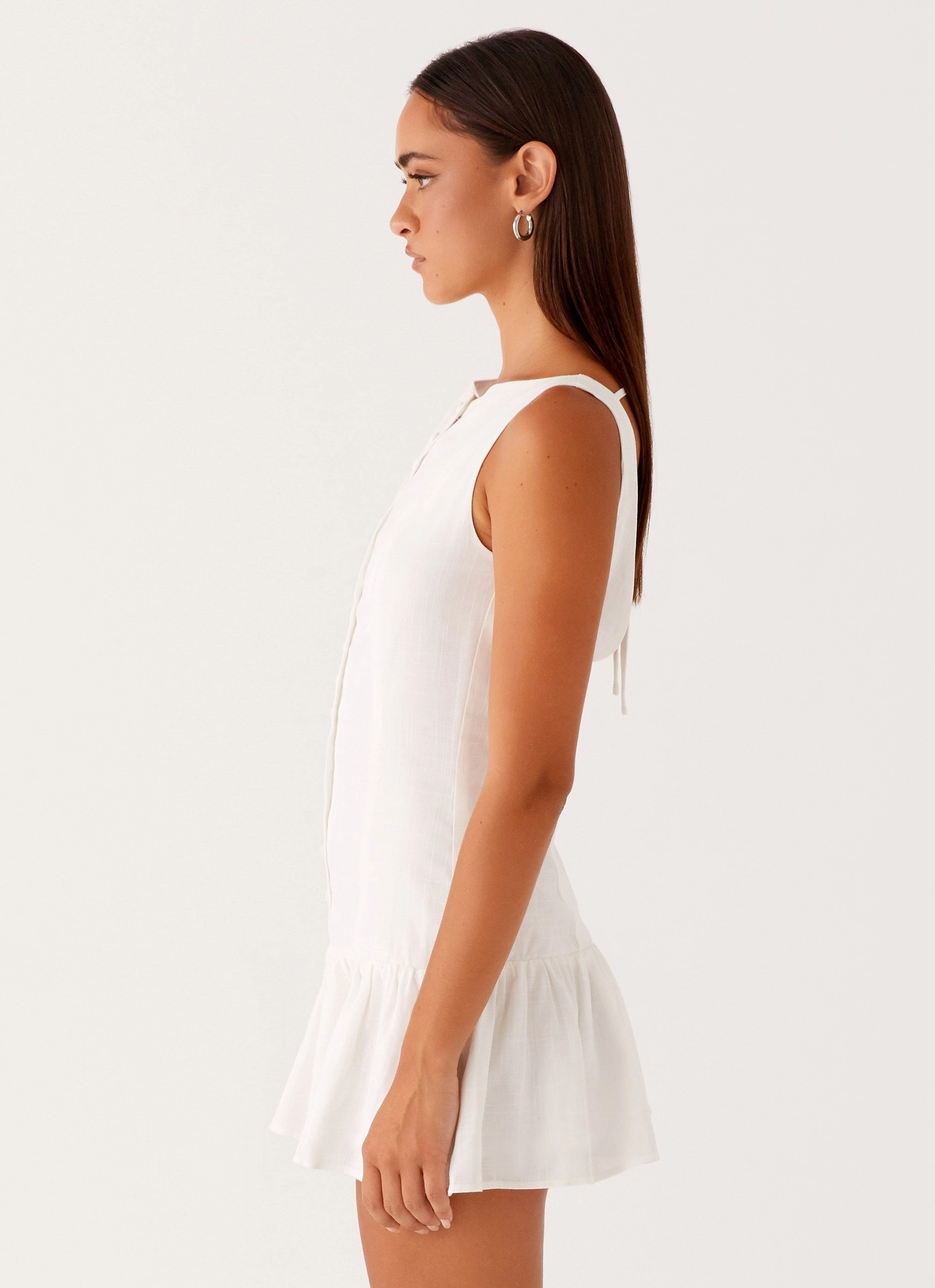 Meggie Linen Mini Dress - White Lounge Moment Modern Texture