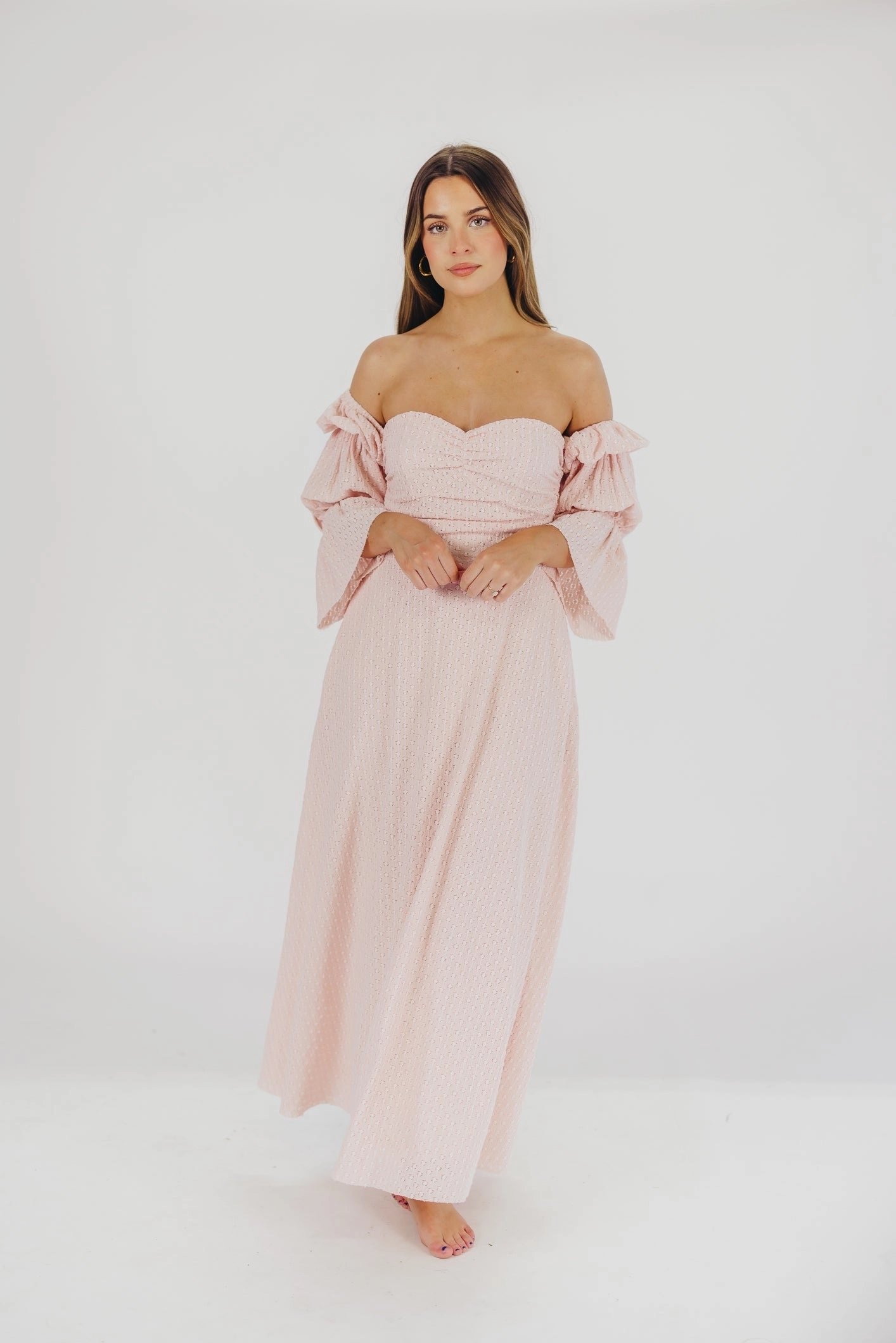 Hand-Wash Soft Touch Corrine Tiered Sleeve Maxi Dress with Pockets in Ballerina Pink - Bump Friendly