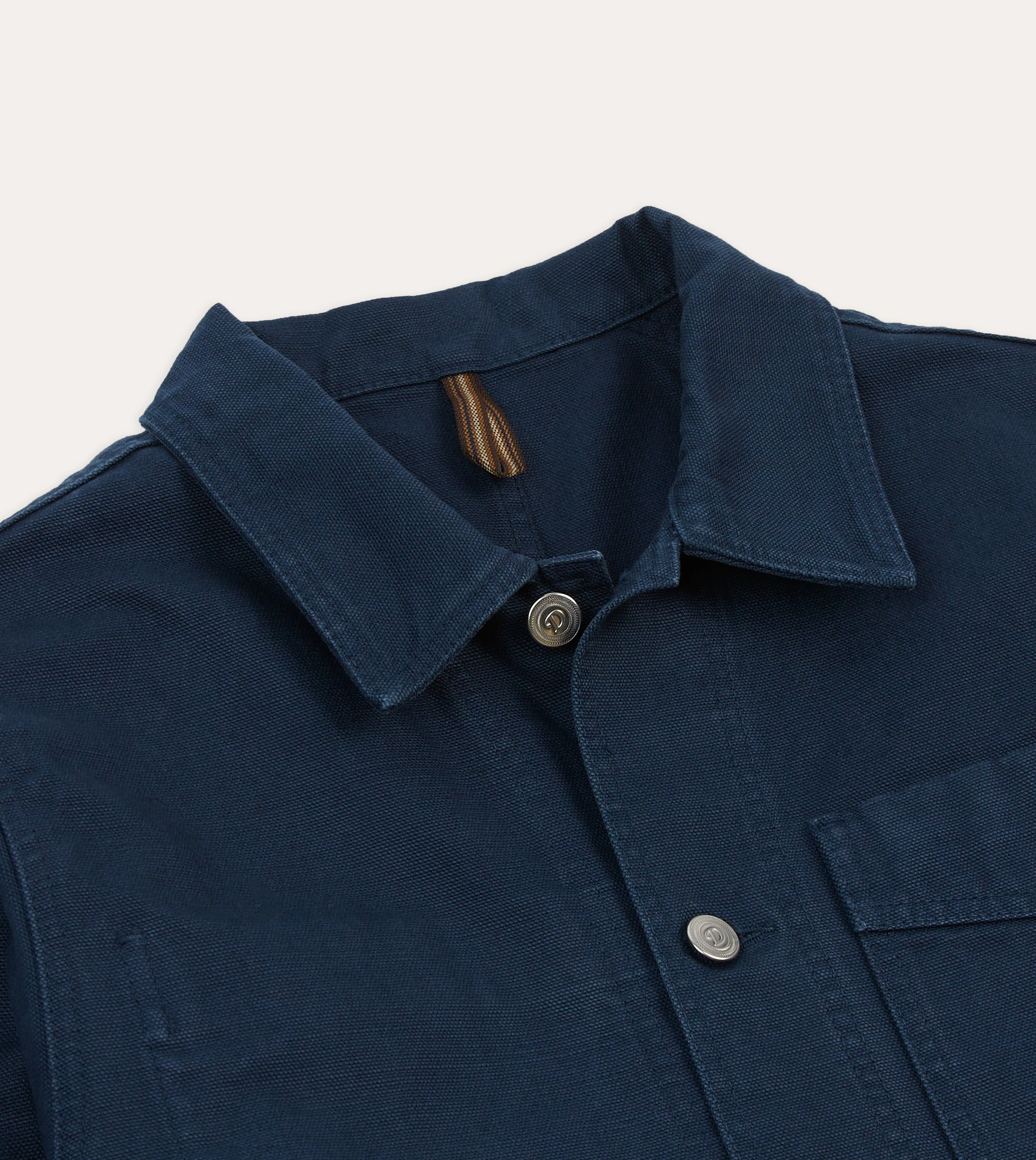 Navy Cotton Canvas Work Jacket Collared Wrinkle Resistant Material