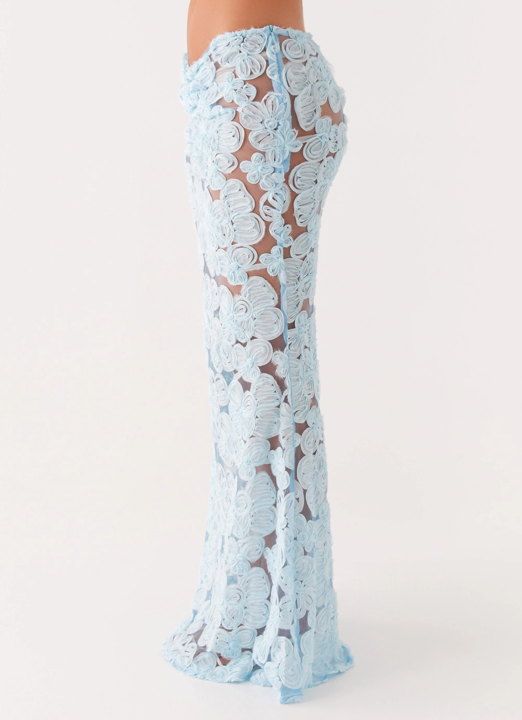 Silk-Blend Grace Base Fiorella Floret Maxi Skirt - Blue