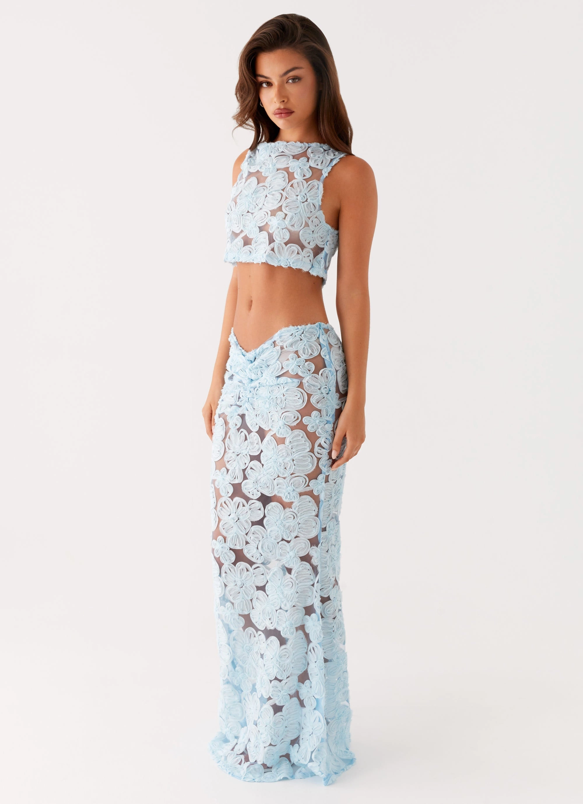 Fiorella Floret Maxi Skirt - Blue Feminine full-length gown Airy Feel