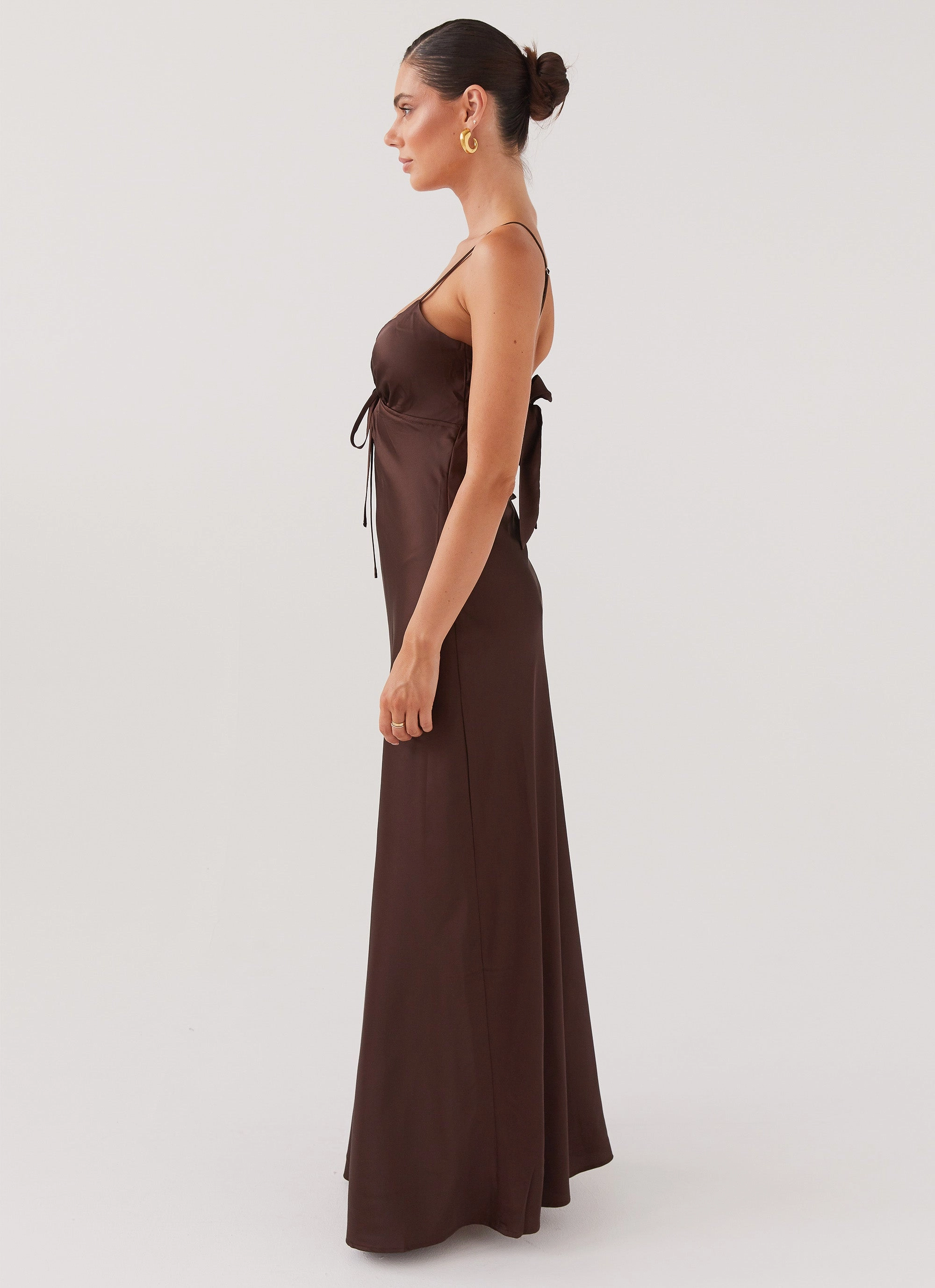 Flare Breeze Flora Satin Maxi Dress - Chocolate