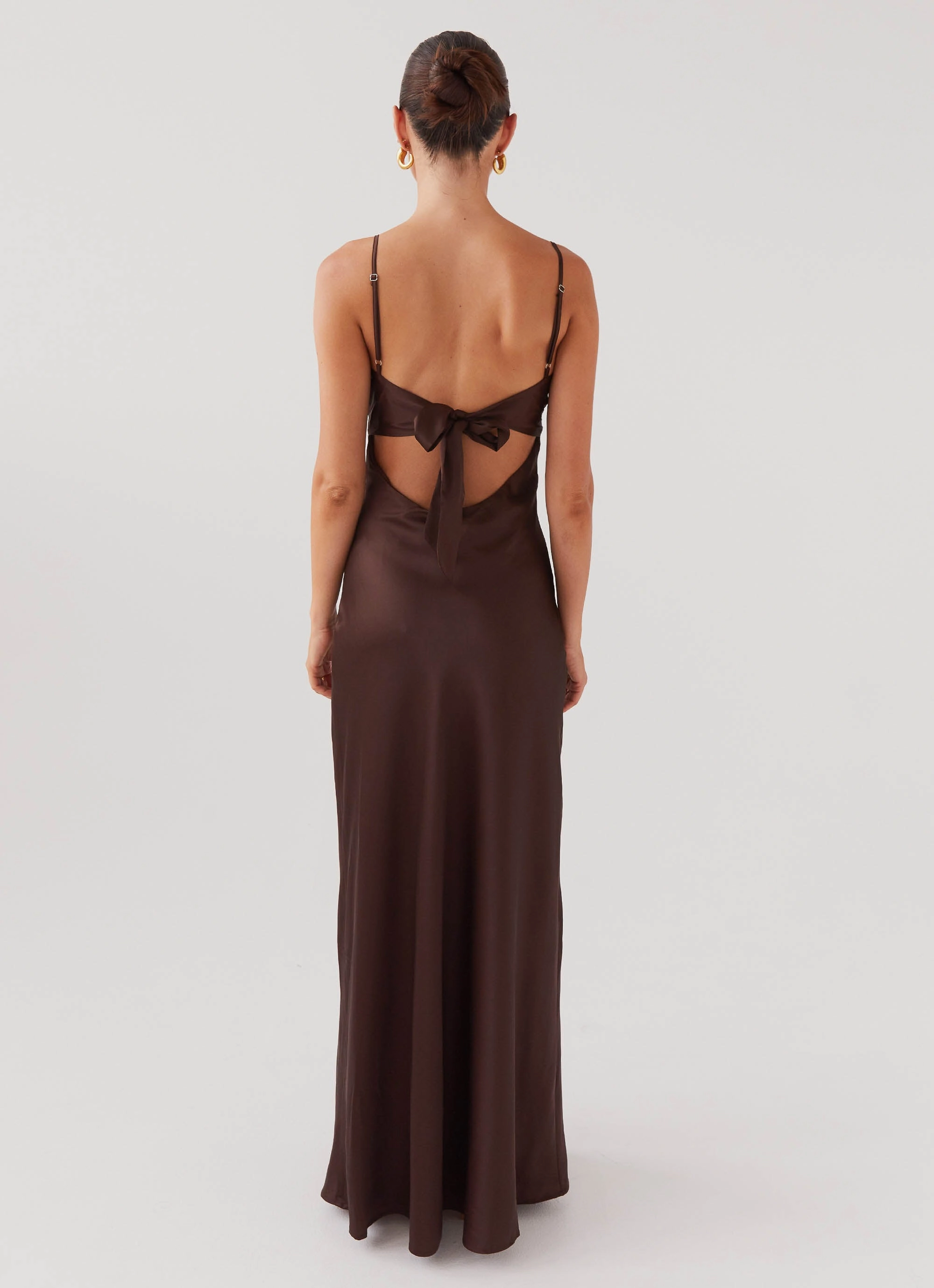 Flora Satin Maxi Dress - Chocolate Kimono-Sleeve