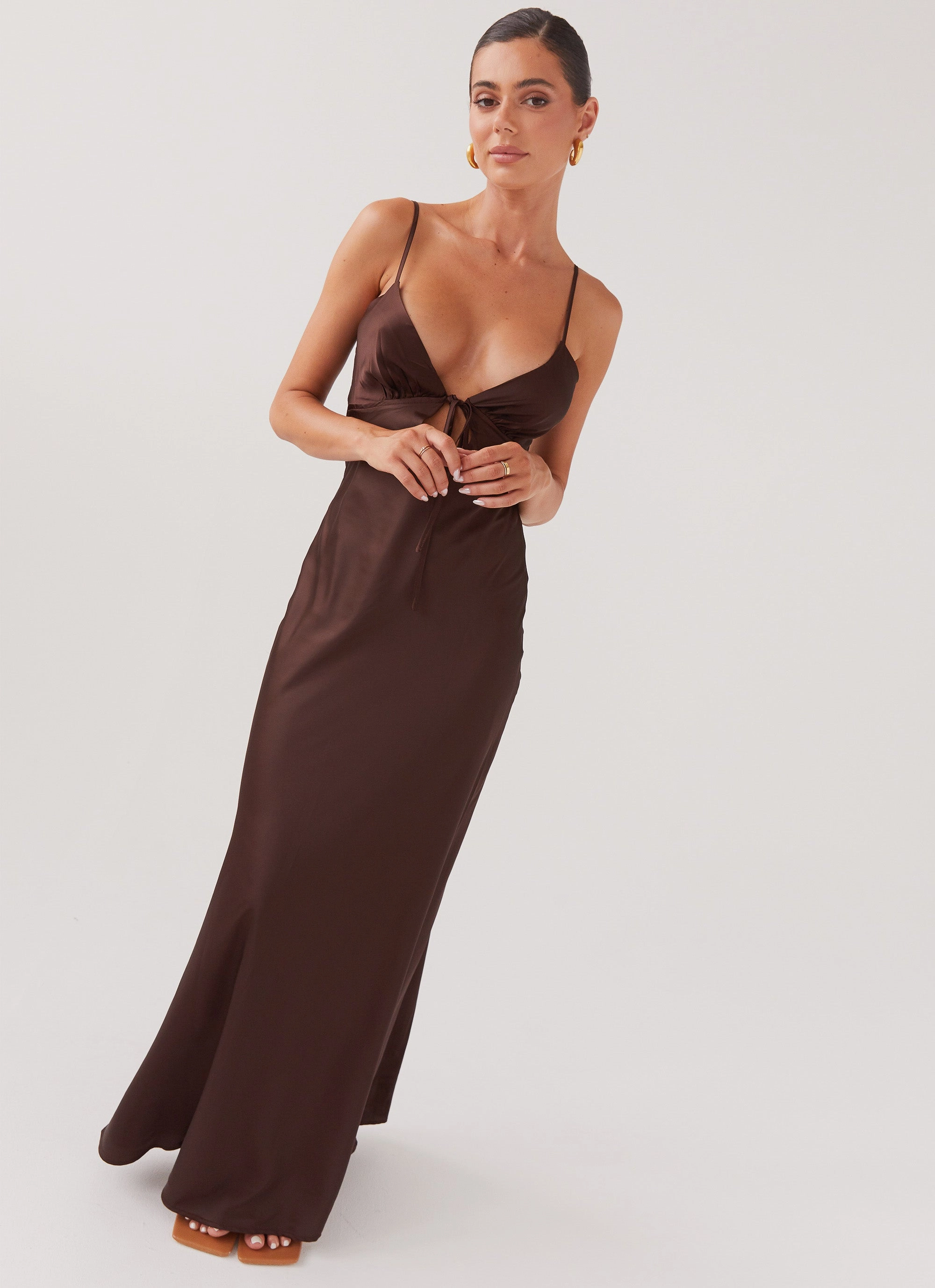 Flora Satin Maxi Dress - Chocolate Tailored Mood