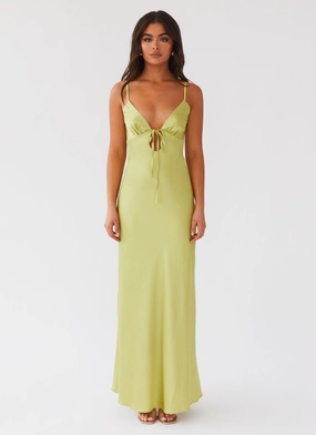 Modest Light Flora Satin Maxi Dress - Green Expectations