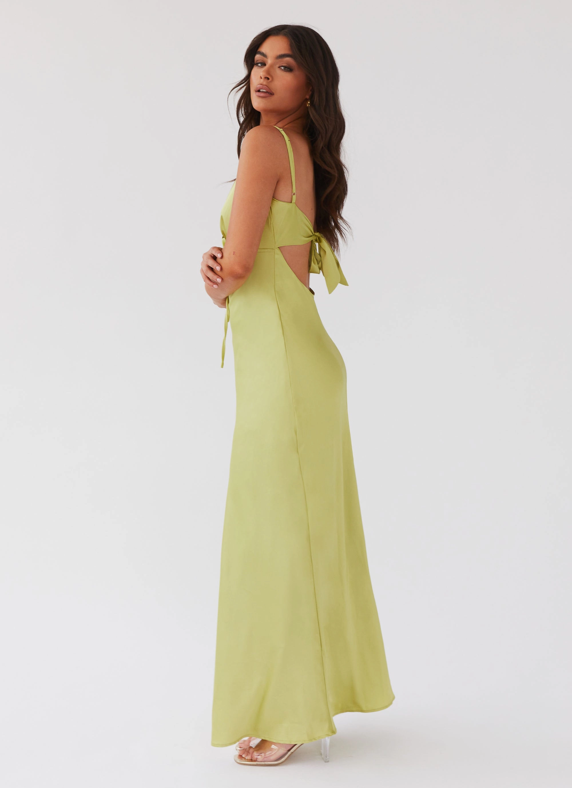 Flora Satin Maxi Dress - Green Expectations Fall Silhouette