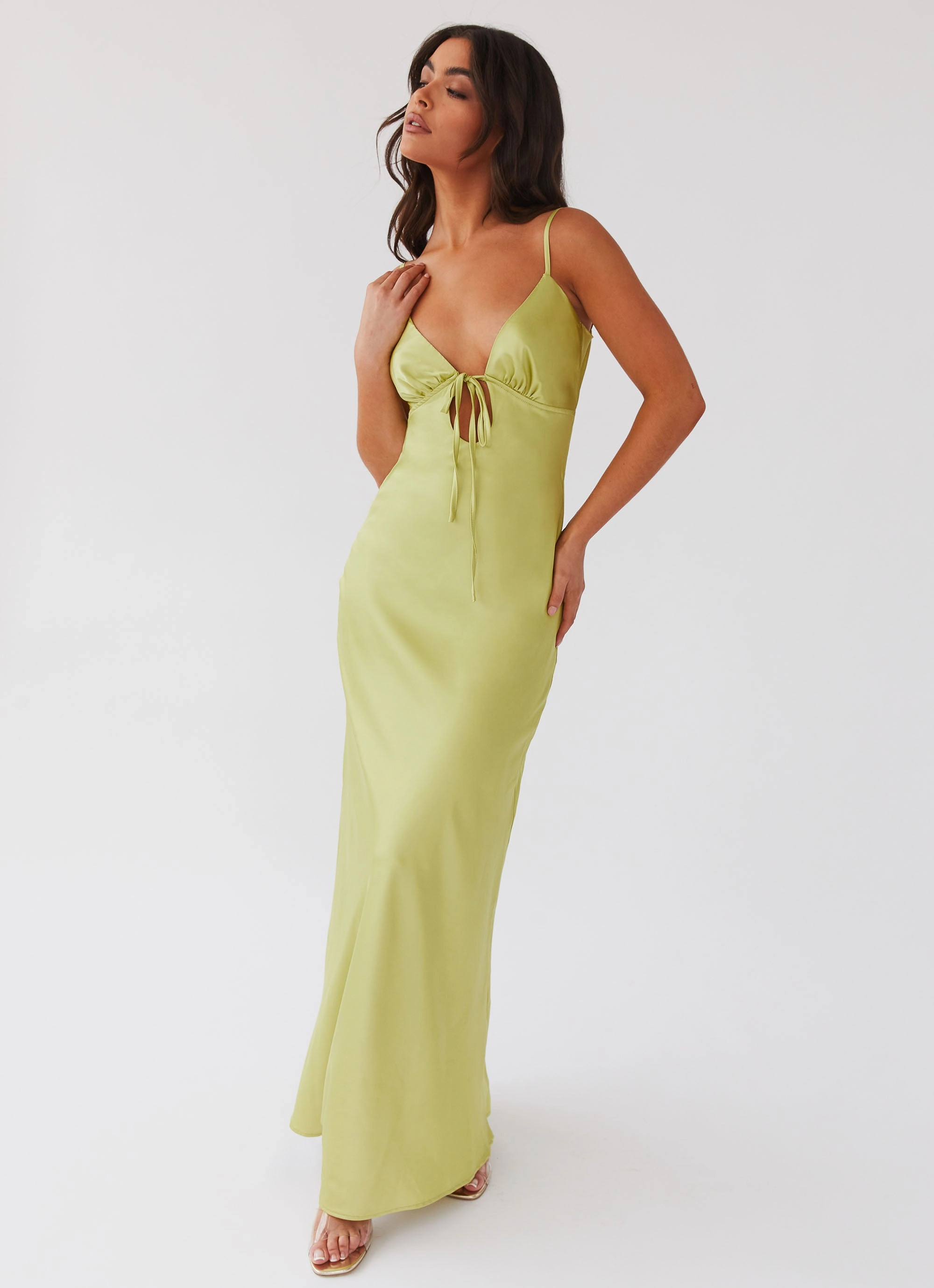 Flora Satin Maxi Dress - Green Expectations Polished Appearance
