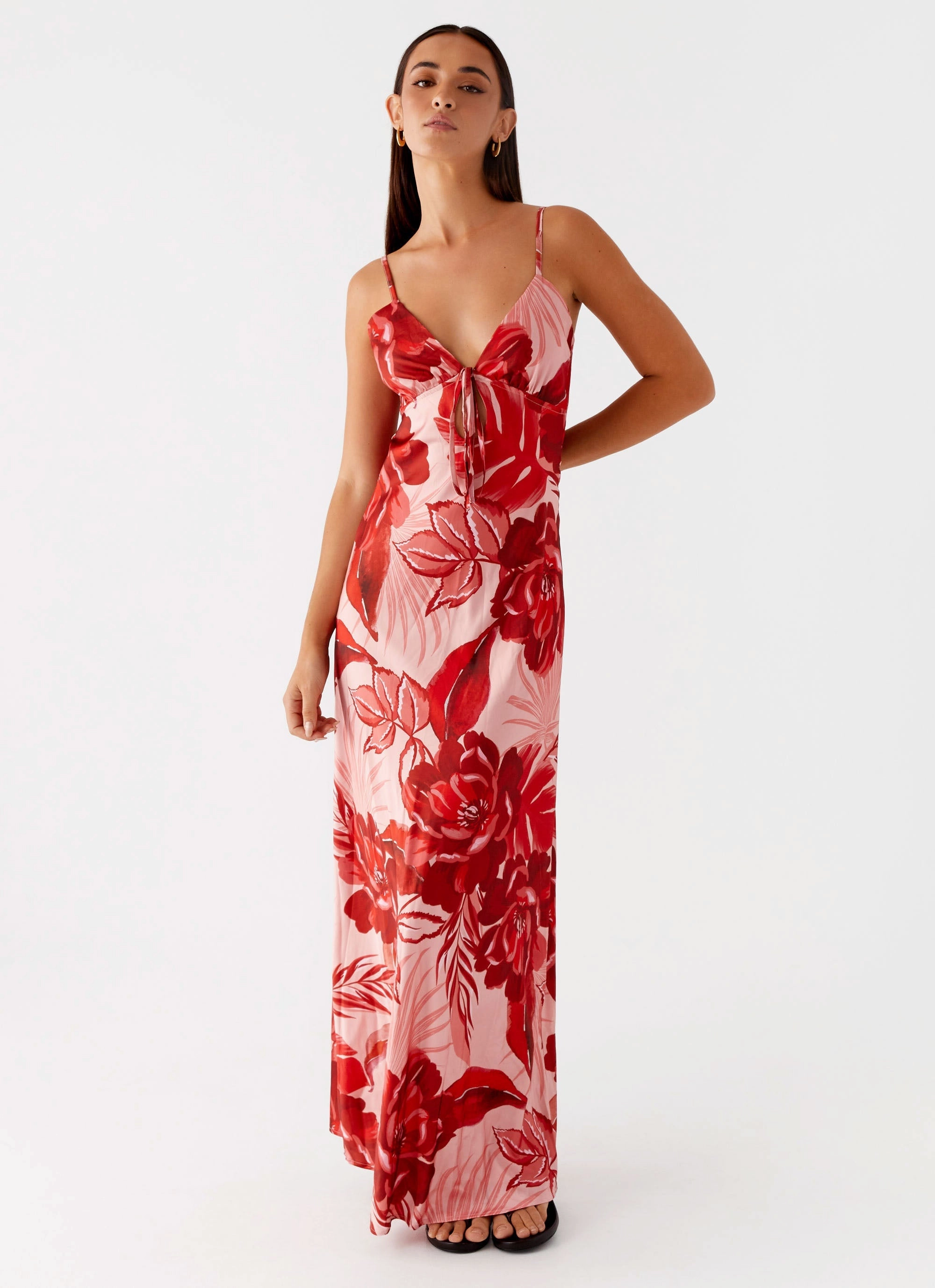 Flora Satin Maxi Dress - Sicily Sunsets Print Clasp-Closure Pastel Sky
