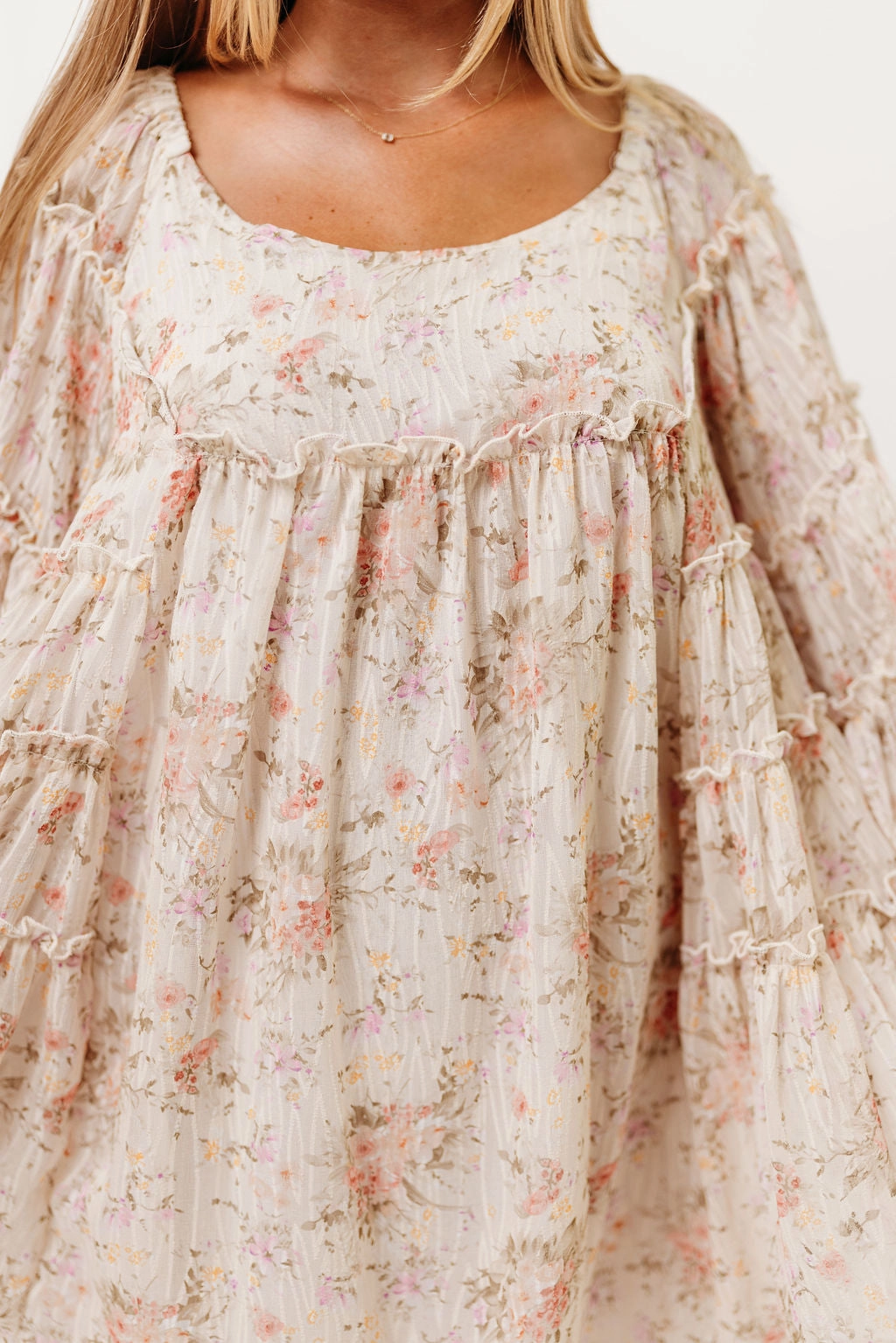 Floral Affair Mini Dress in Cream Multi Satin Fabric