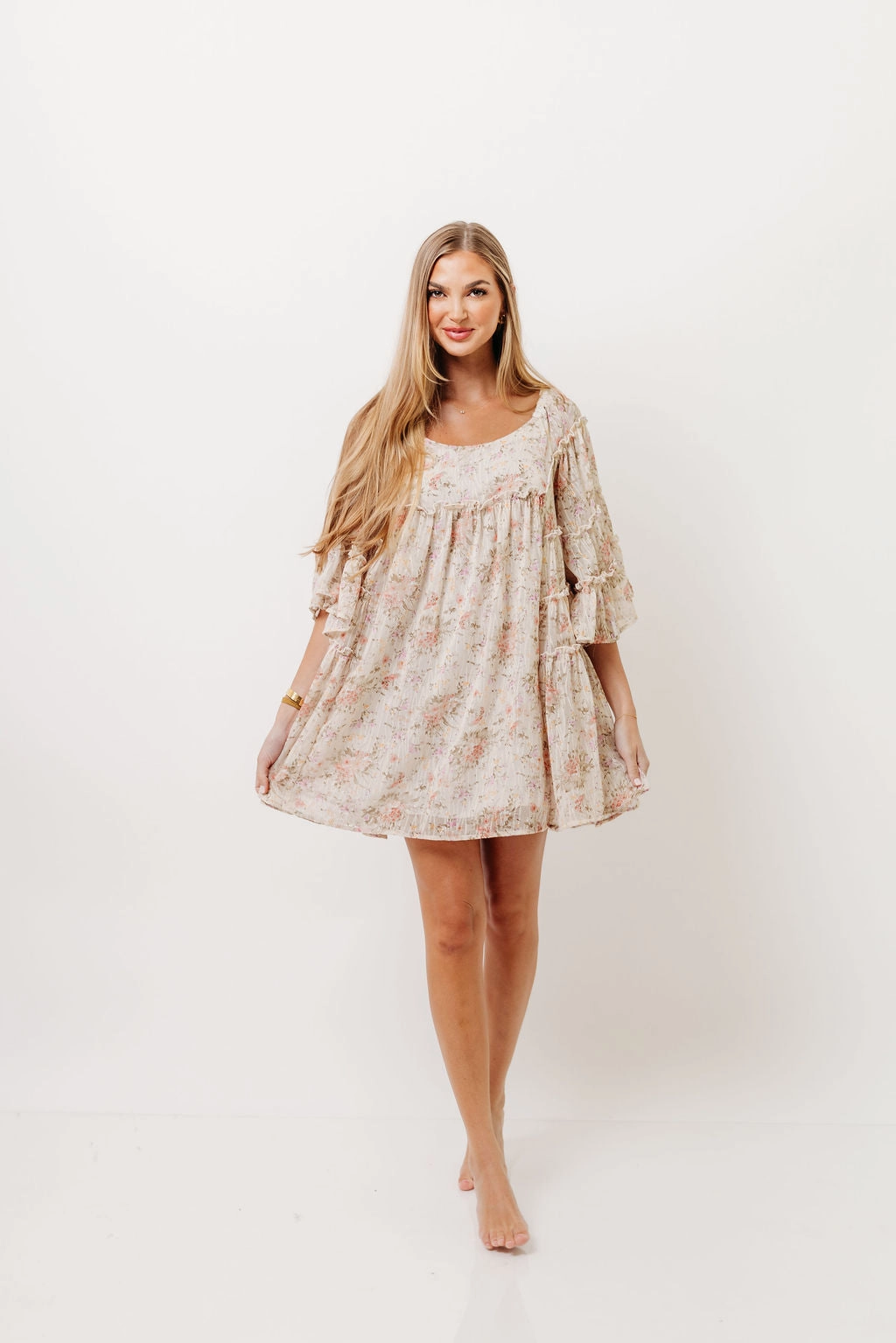 Floral Affair Mini Dress in Cream Multi Fall Comfort Timeless Edge
