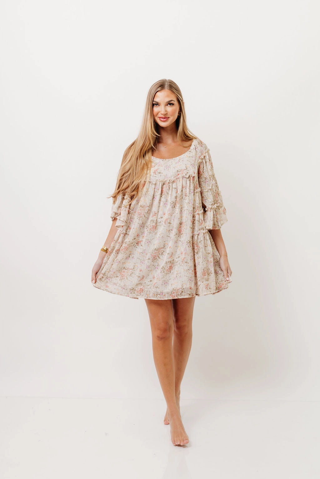 Walk Grace Perfect Style Wear Floral Affair Mini Dress in Cream Multi