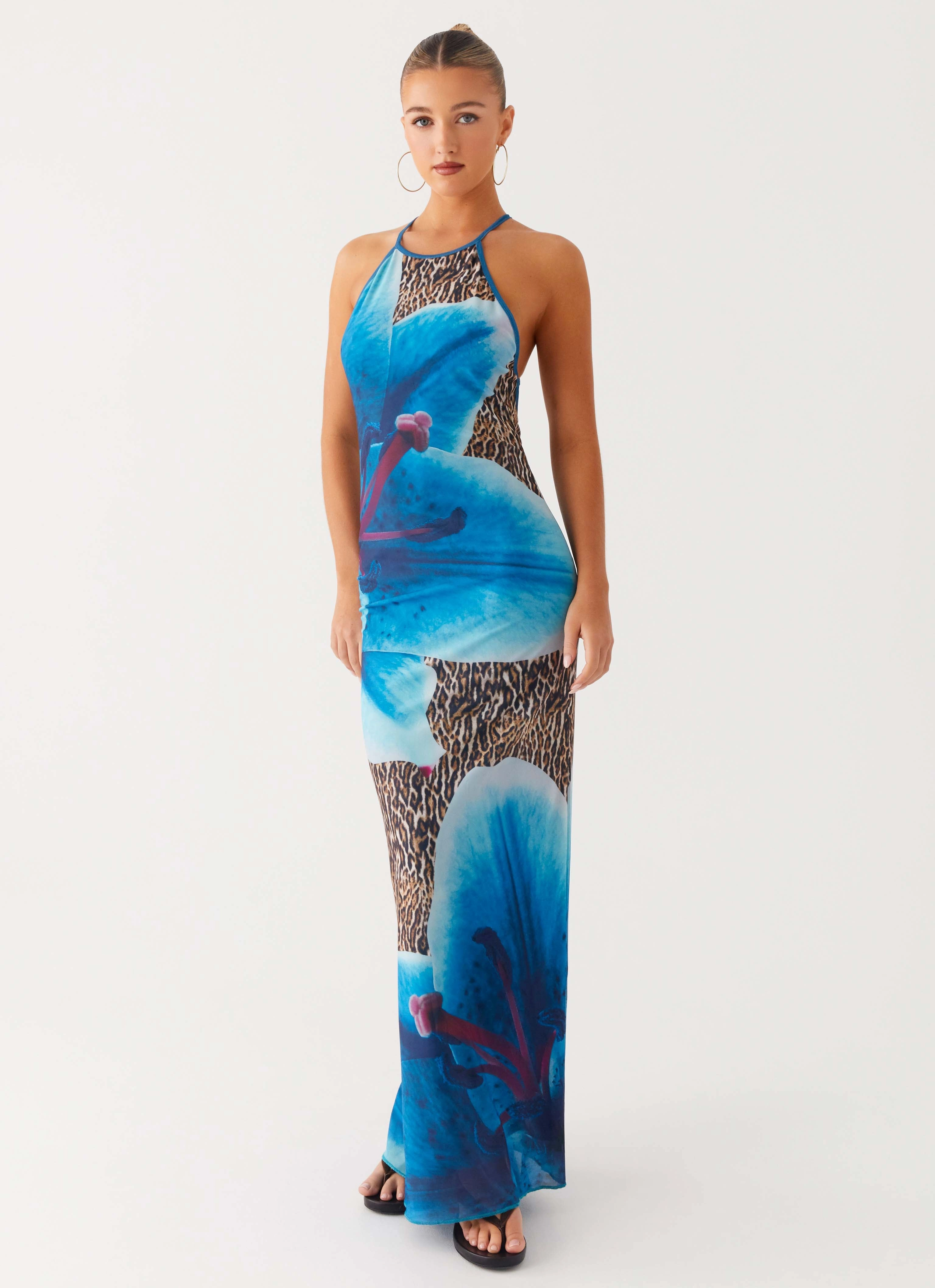 Flare Swing MoistureWickingTechnology Sandy Siren Maxi Dress - Cheetah Floral