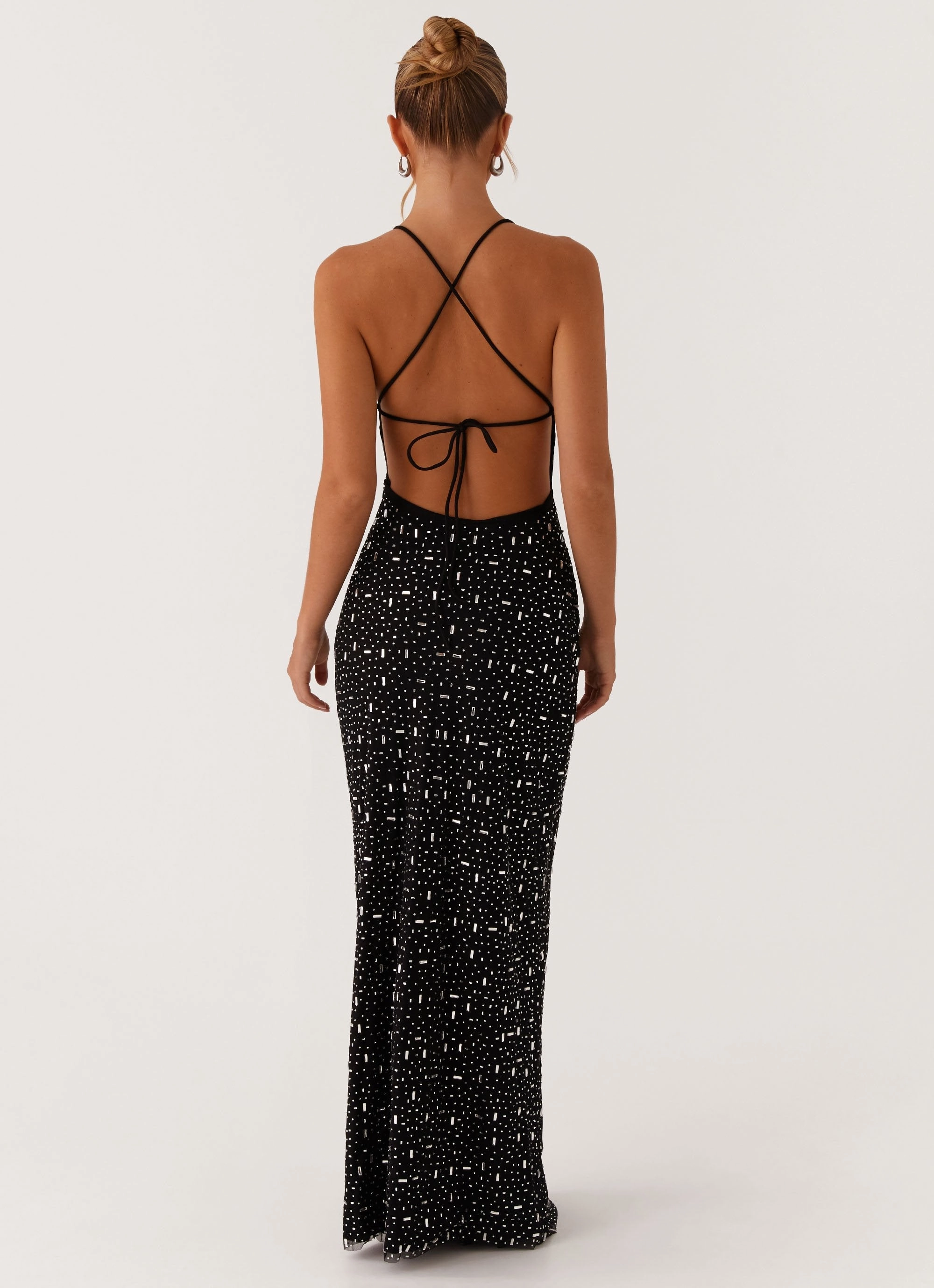 Cressida Rhinestone Mesh Maxi Dress - Black Seamless-Look