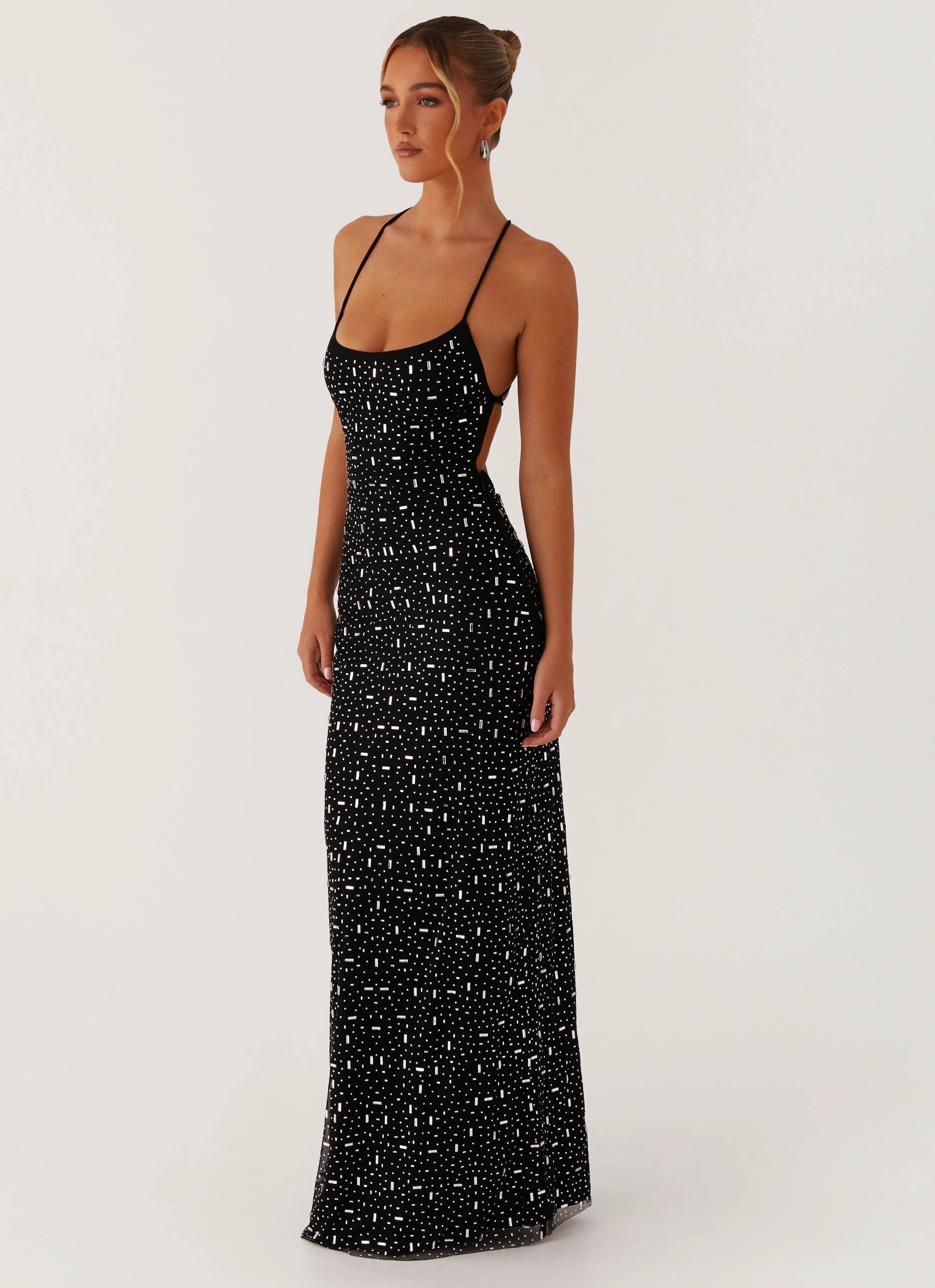 Cressida Rhinestone Mesh Maxi Dress - Black Soft Contour