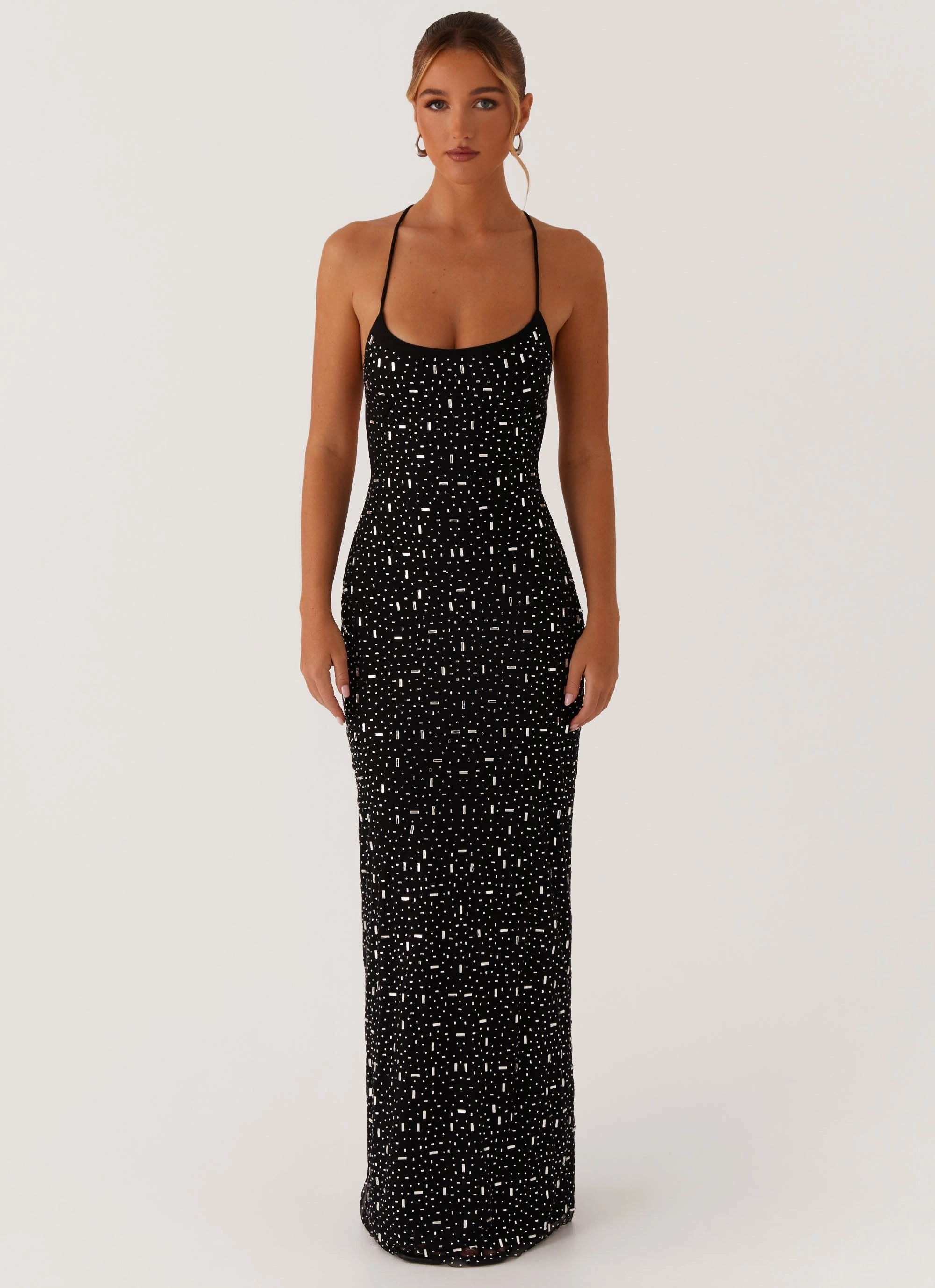 Cressida Rhinestone Mesh Maxi Dress - Black Wrap style Dual Tones
