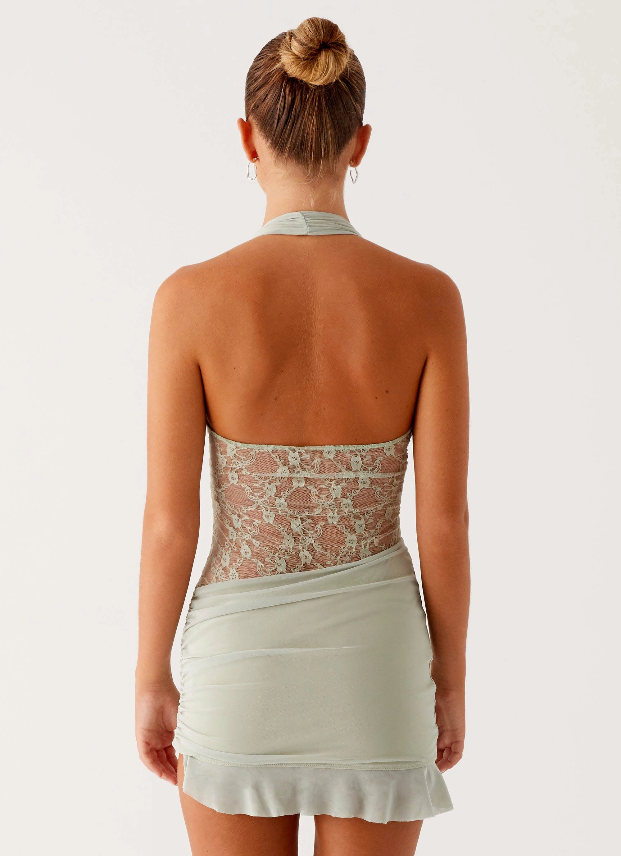 soft elegance Red-Carpet Tate Mesh Mini Dress - Sage