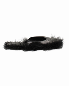 No Fuss Breathable Material Simone Rocha Fur-Trimmed Slides in Black Leather