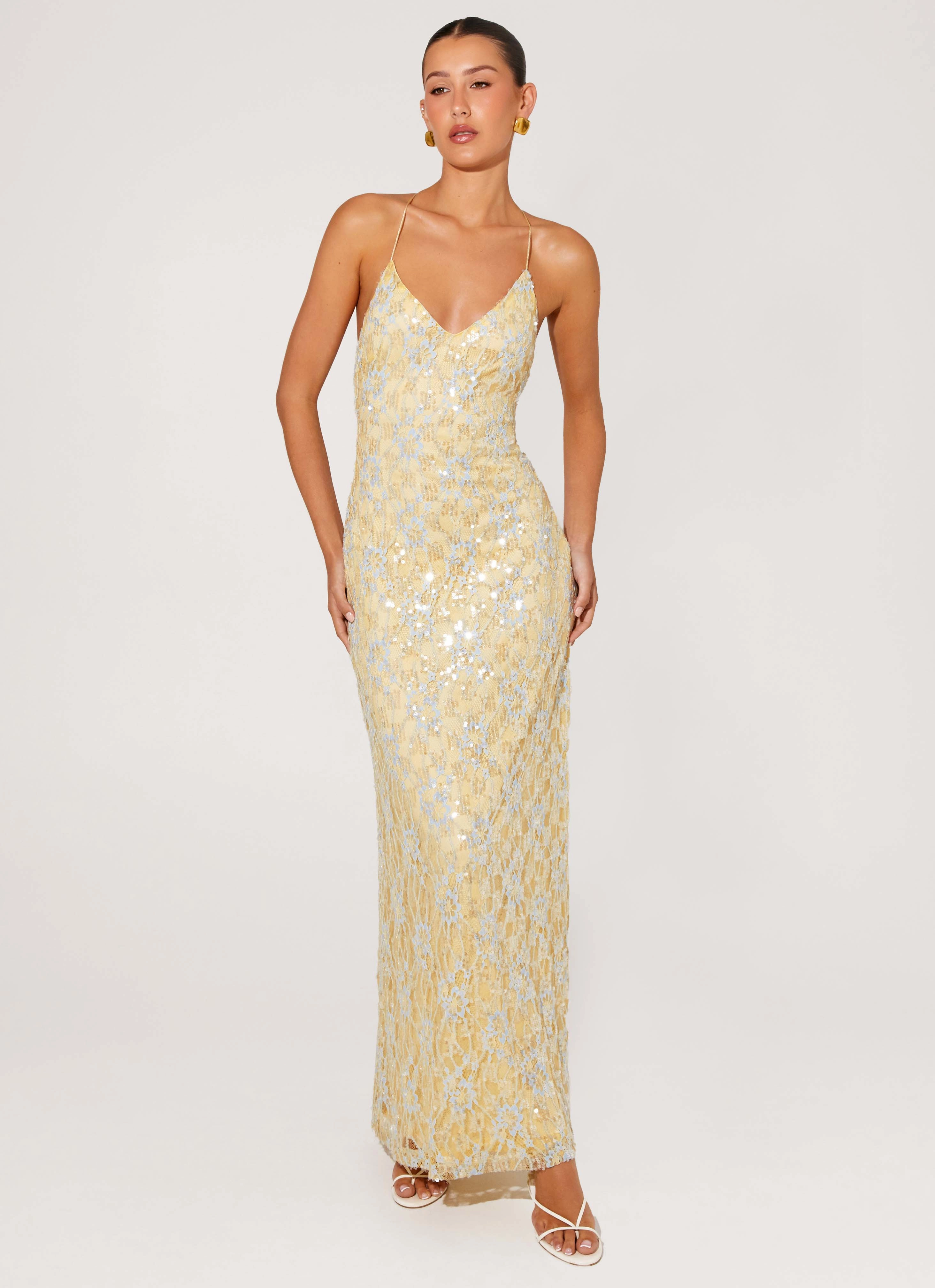 Truly Mine Maxi Dress - Yellow Dew Tone Church Scene