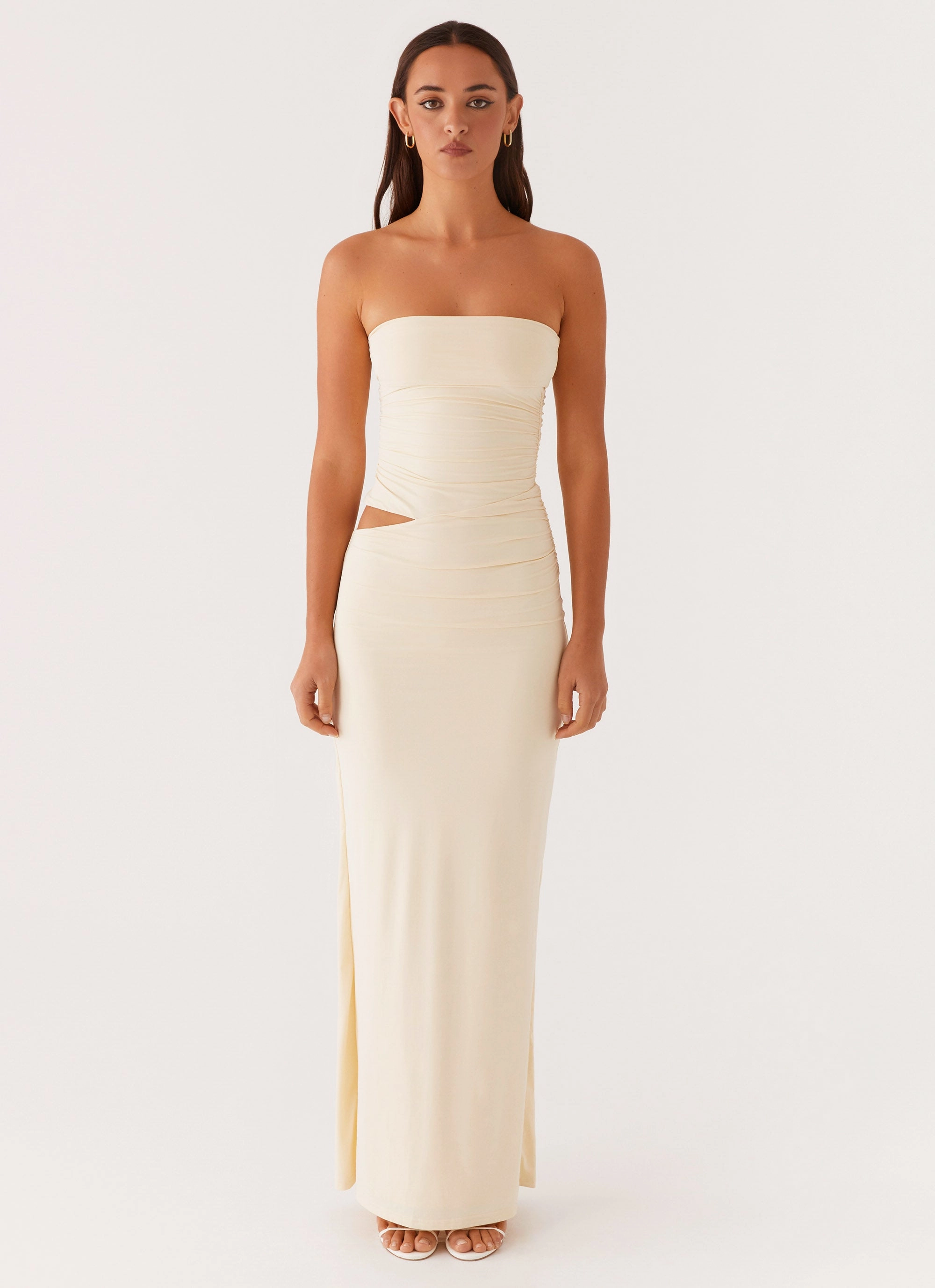 Romee Strapless Maxi Dress - Pastel Yellow Bold Touches Grace Vibe