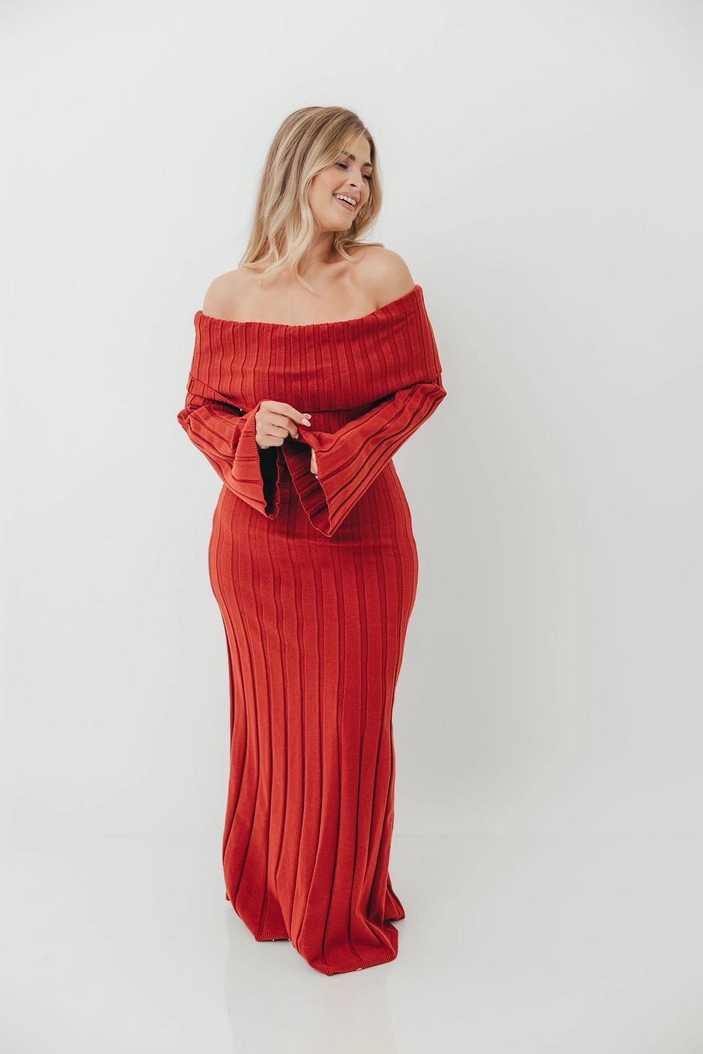 Evella Maxi Dress in Red - Bump Friendly Shine Finish Silk Air