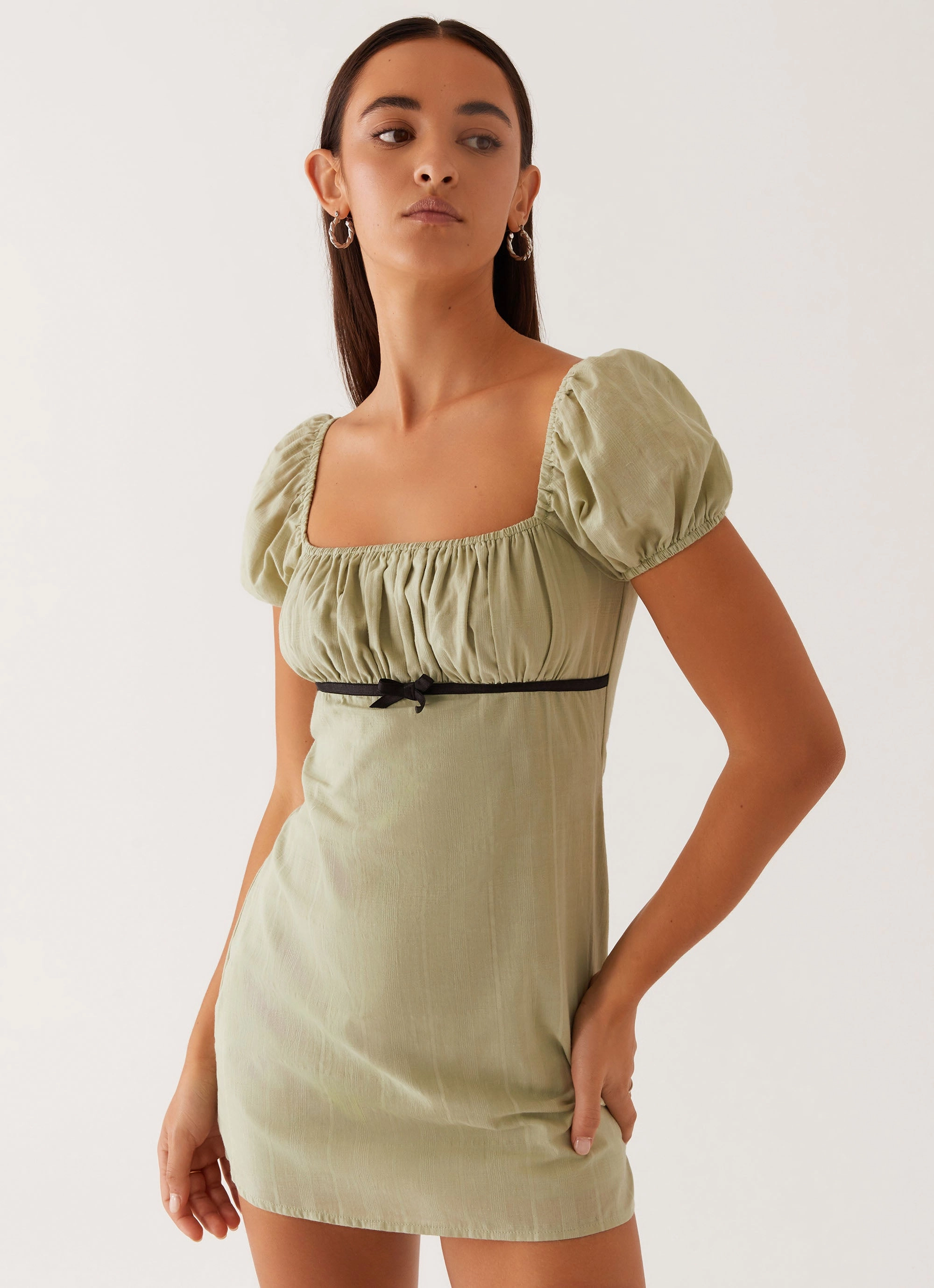 Fran Mini Dress - Pastel Green Feminine Energy Texture Mood