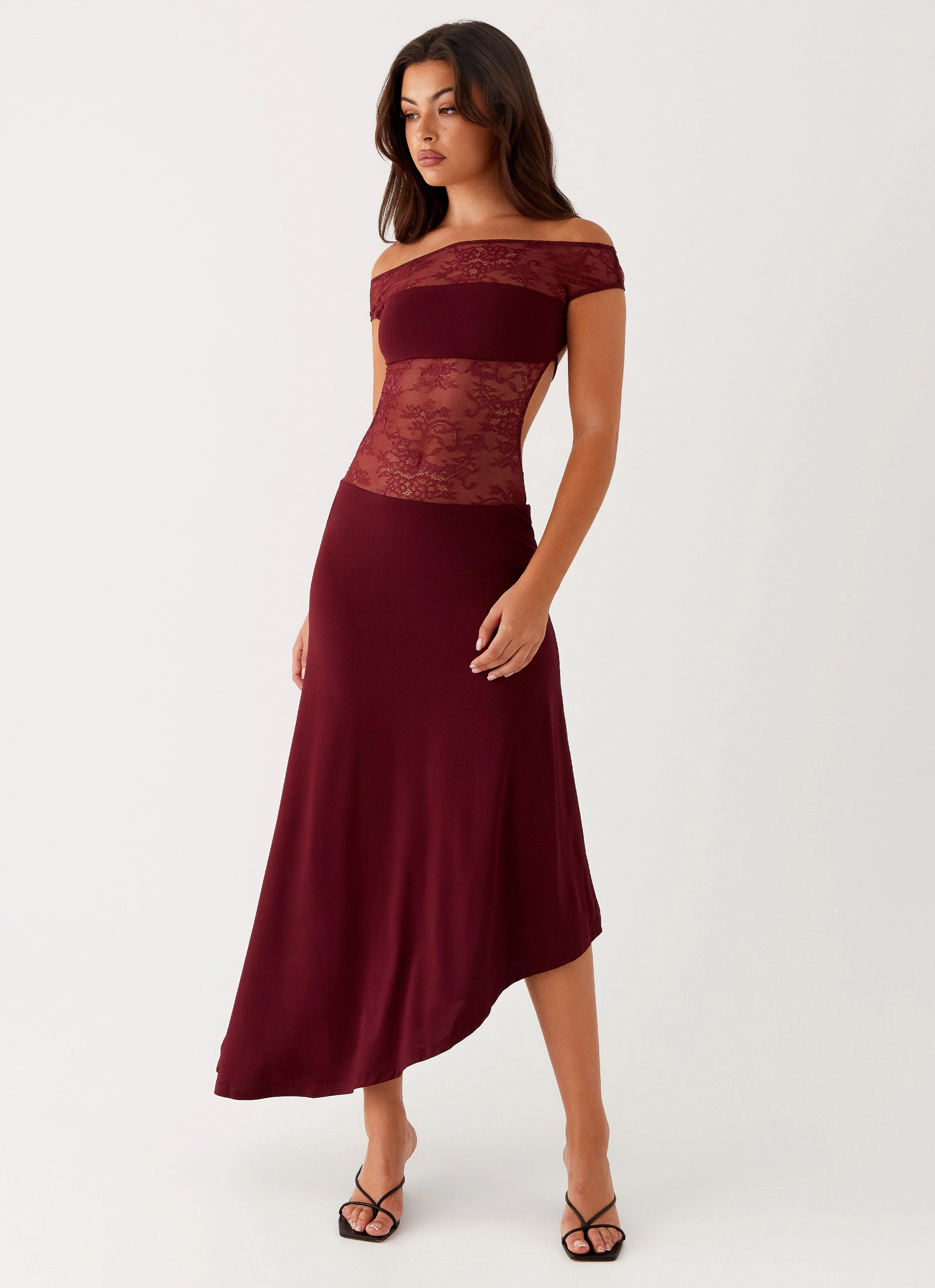Francoise Lace Midi Dress - Burgundy Spring Flow