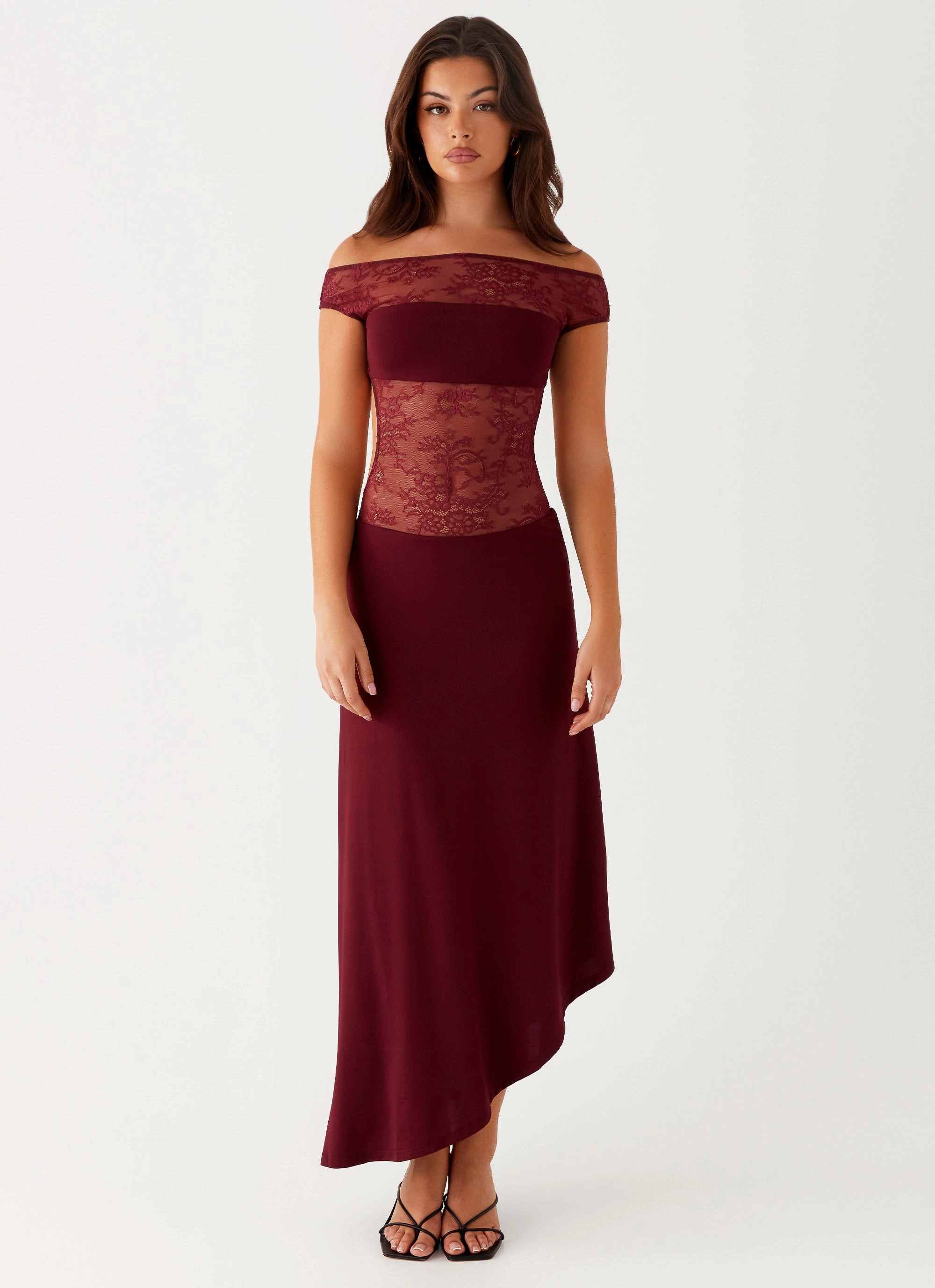 Francoise Lace Midi Dress - Burgundy Breathable Feel