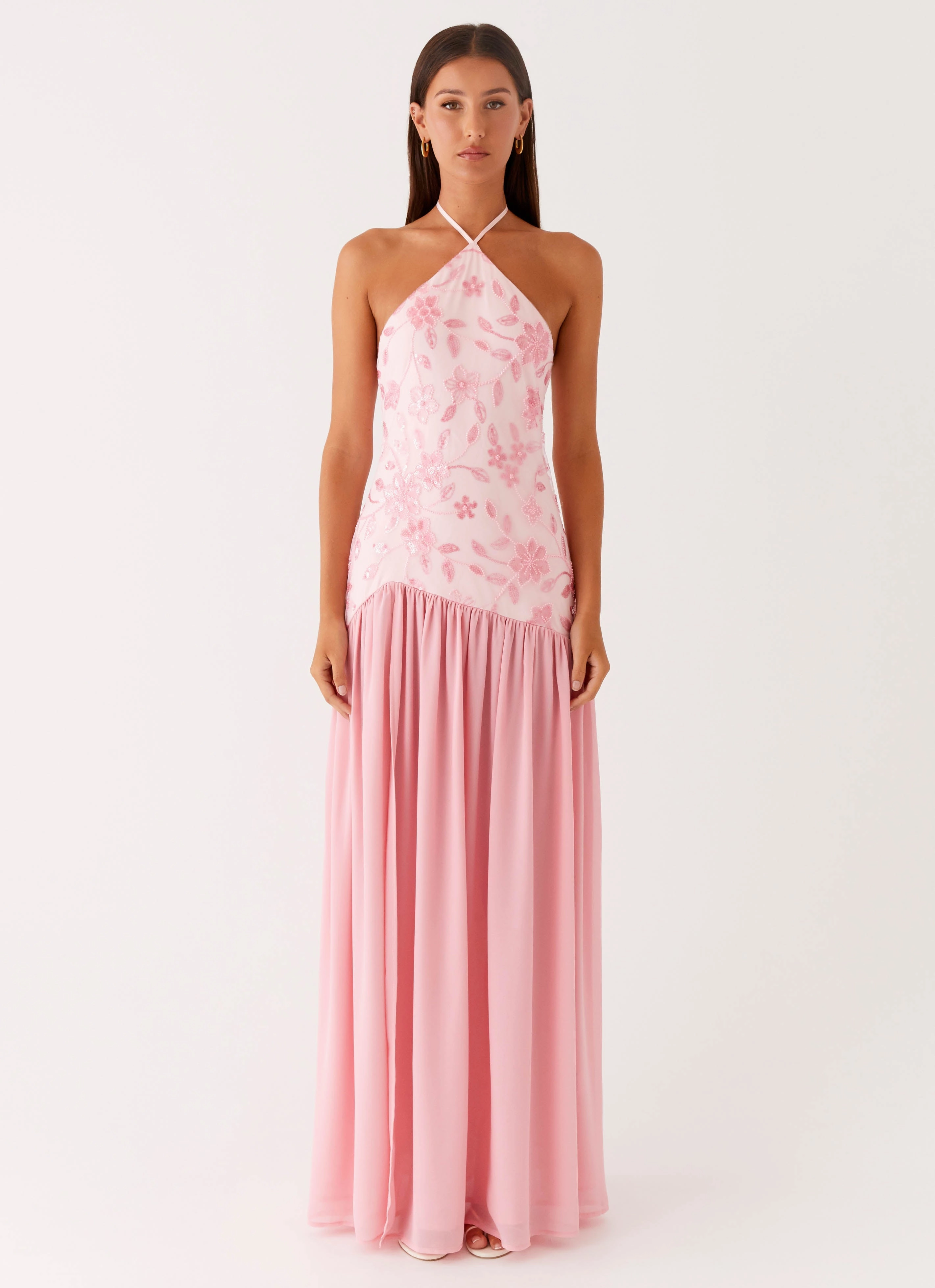 Unique Cut Janelle Beaded Maxi Dress - Pink