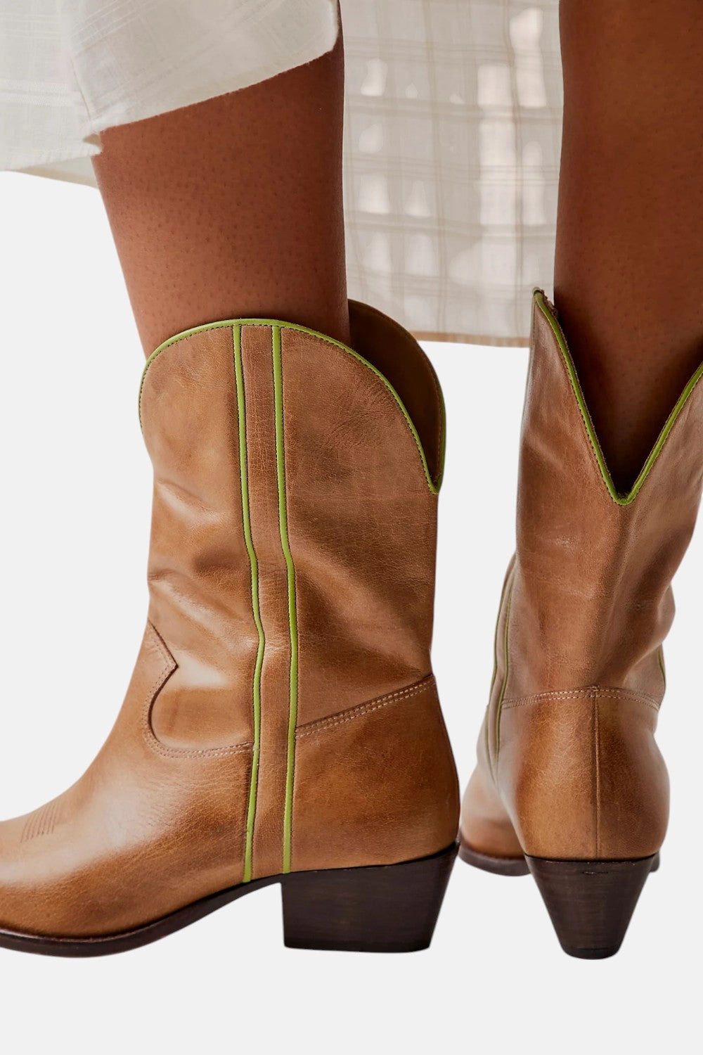 Padded Shaft Free People Borderline Western Boots in Distressed Tan