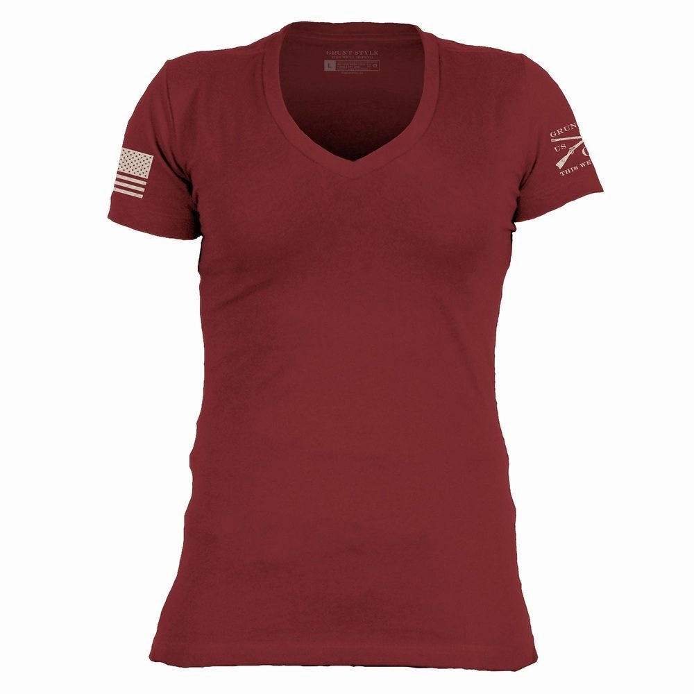Basic T-Shirt Women's V-Neck - Red Plum windproof