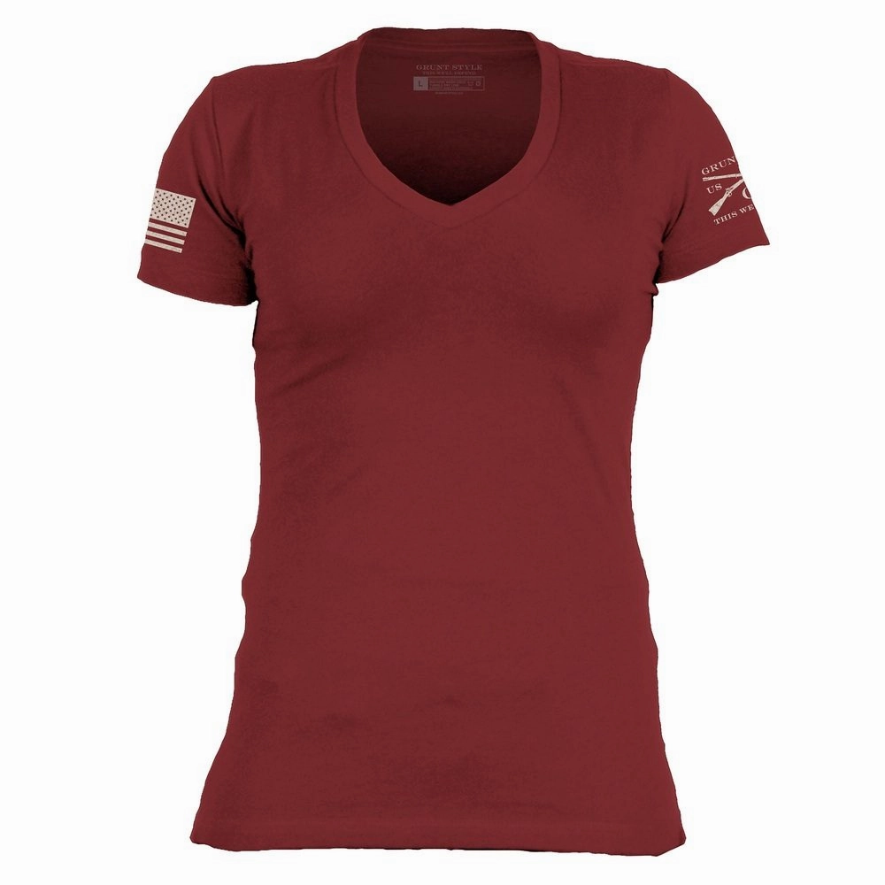 Eco Certified Fiber graduation Basic T-Shirt Women's V-Neck - Red Plum