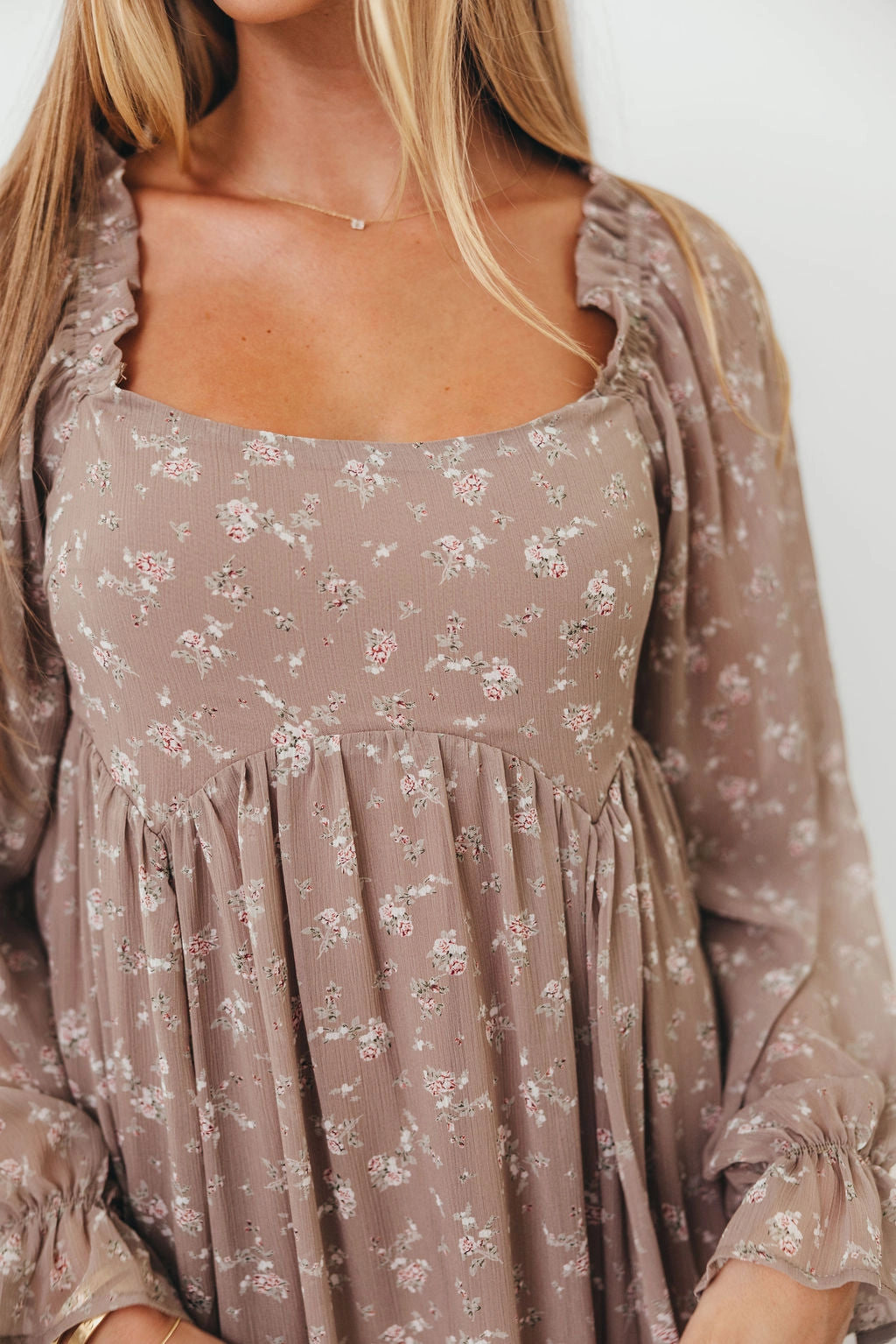 Amy Floral Long Sleeve Maxi Dress in Mocha Multi - Bump Friendly Trendy And Comfortable Soft Cut