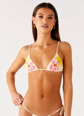 Glossy-Texture Soffa Bikini Top - Yellow Flower
