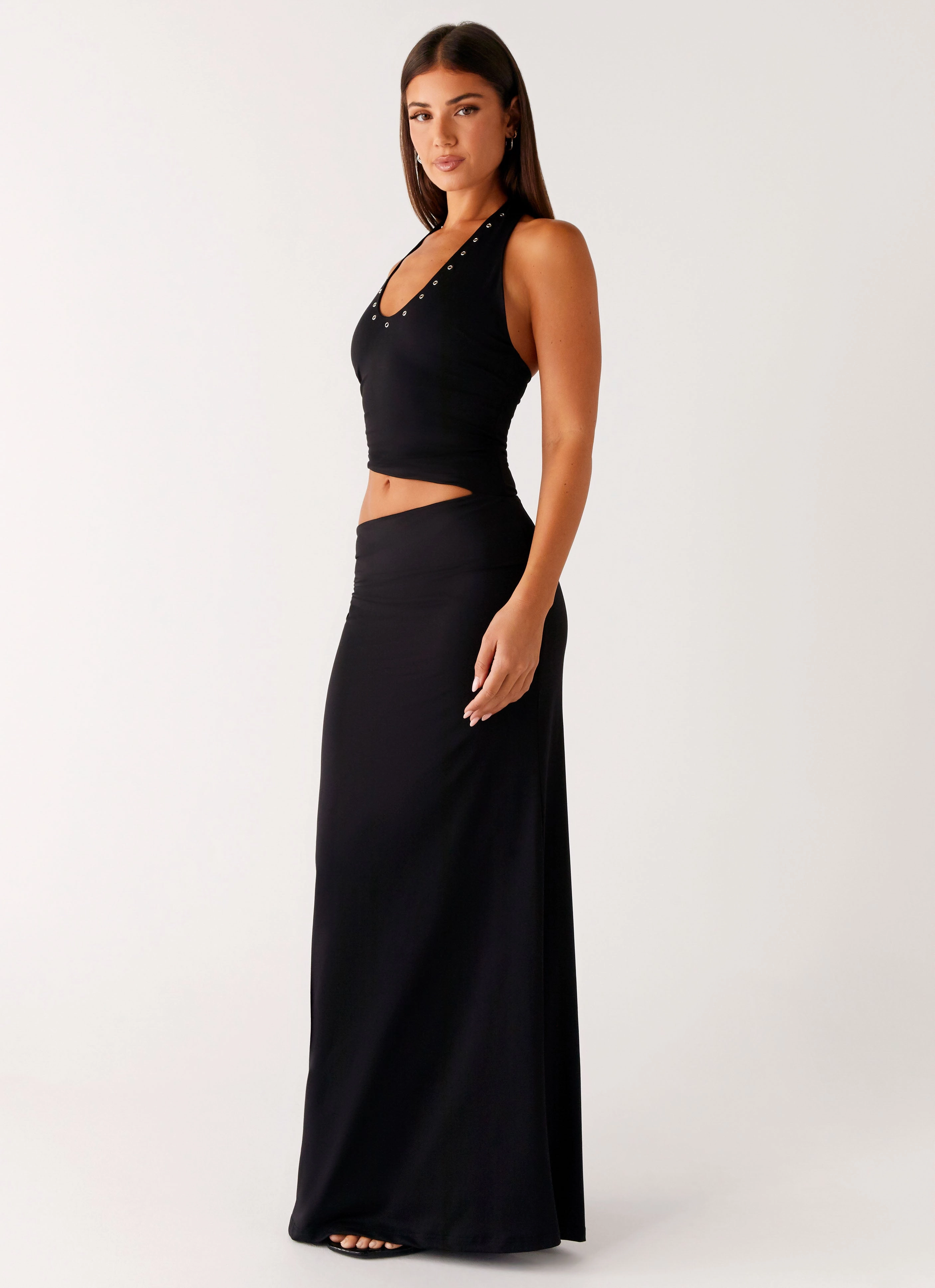Chella Maxi Dress - Black Silky Drape Light Finish