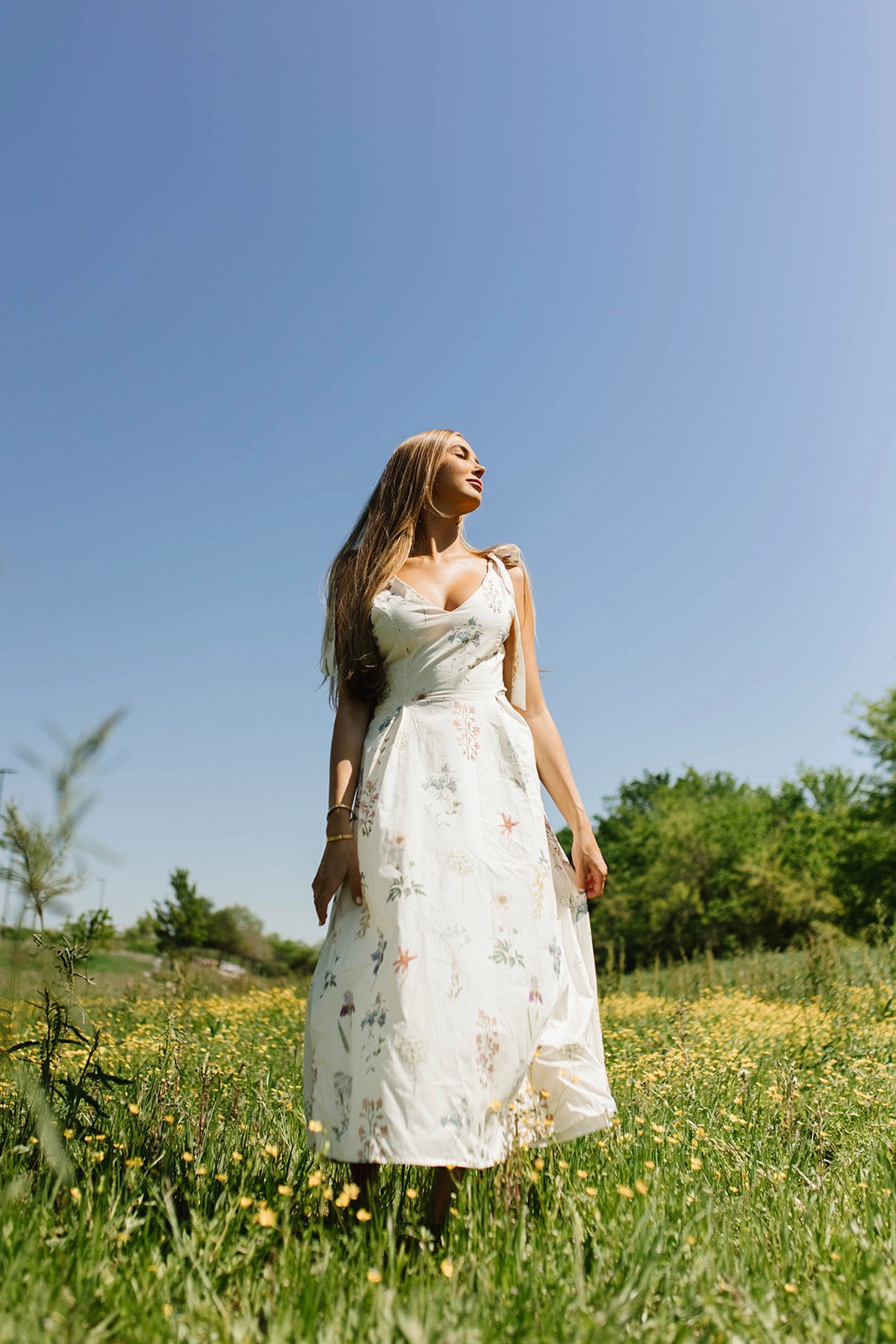 Tonal-Stitching Adjustable-Length Fawna Floral Midi Dress in Cream *Final-Sale*