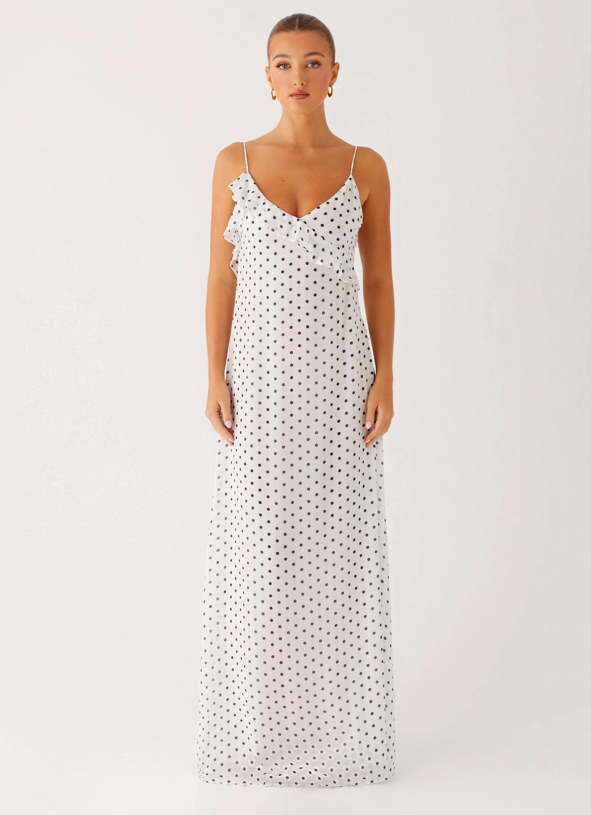 Long Lines Family Warm Harri Maxi Dress - White Polka Dot