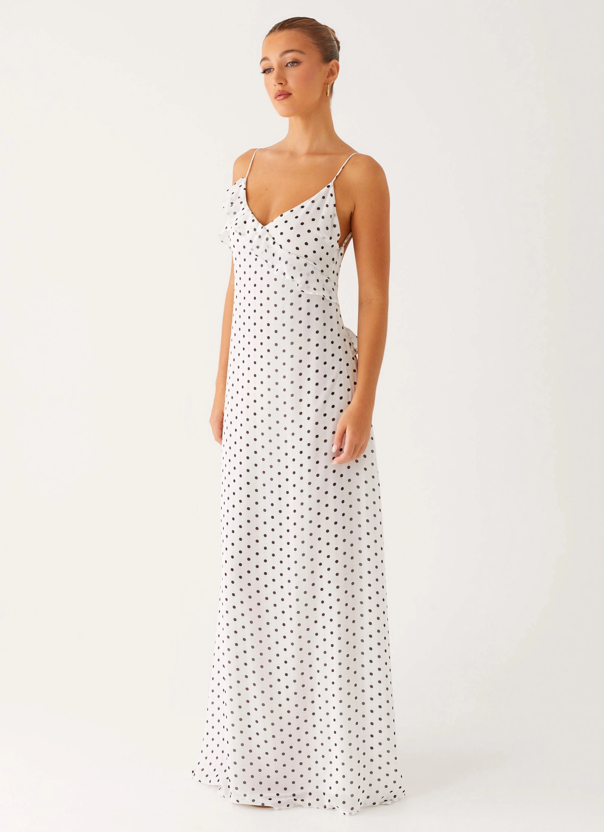Harri Maxi Dress - White Polka Dot Flattering Fit for All