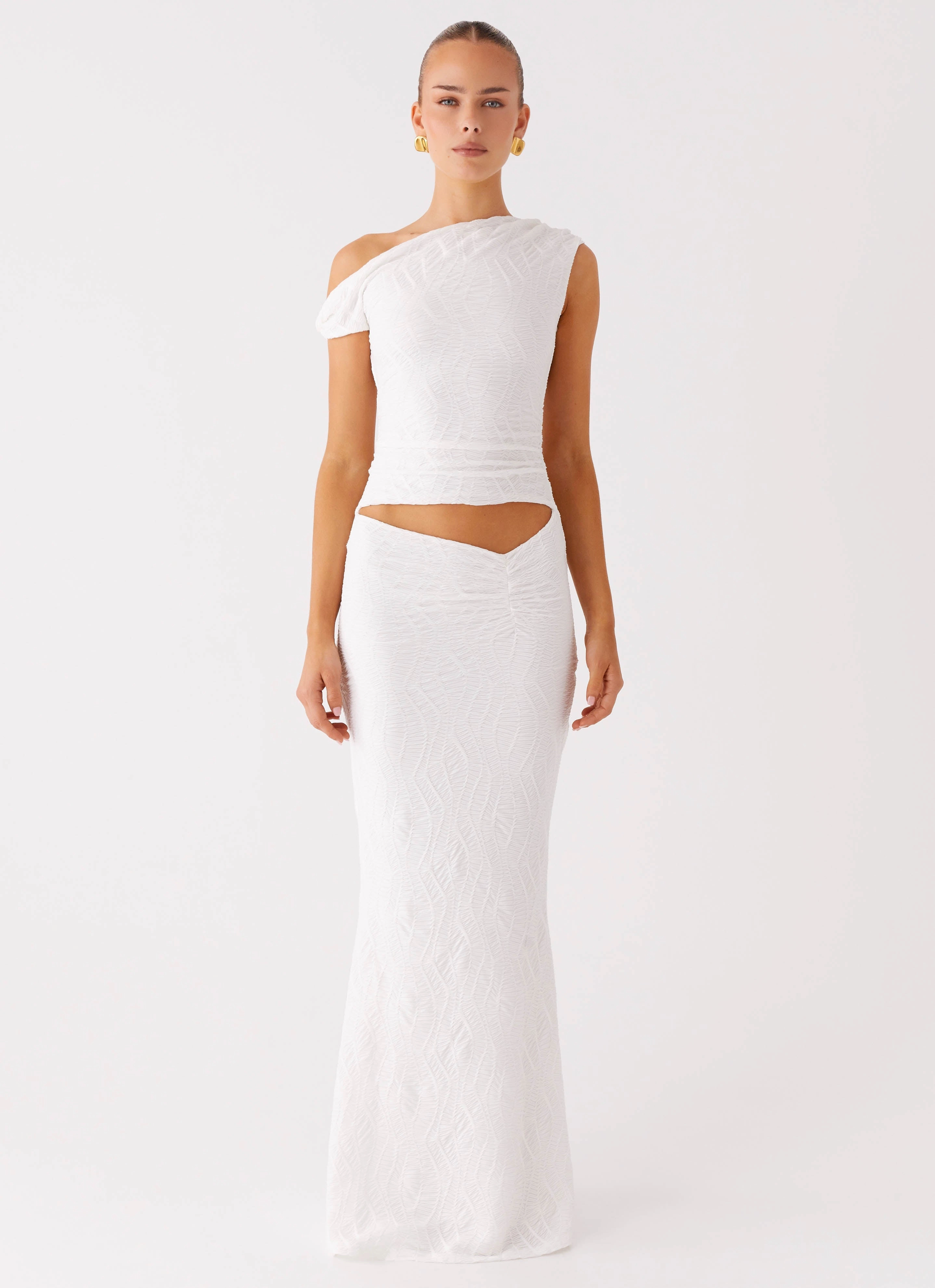 Galantis One Shoulder Maxi Dress - White Bold-Color Formal dinner wear
