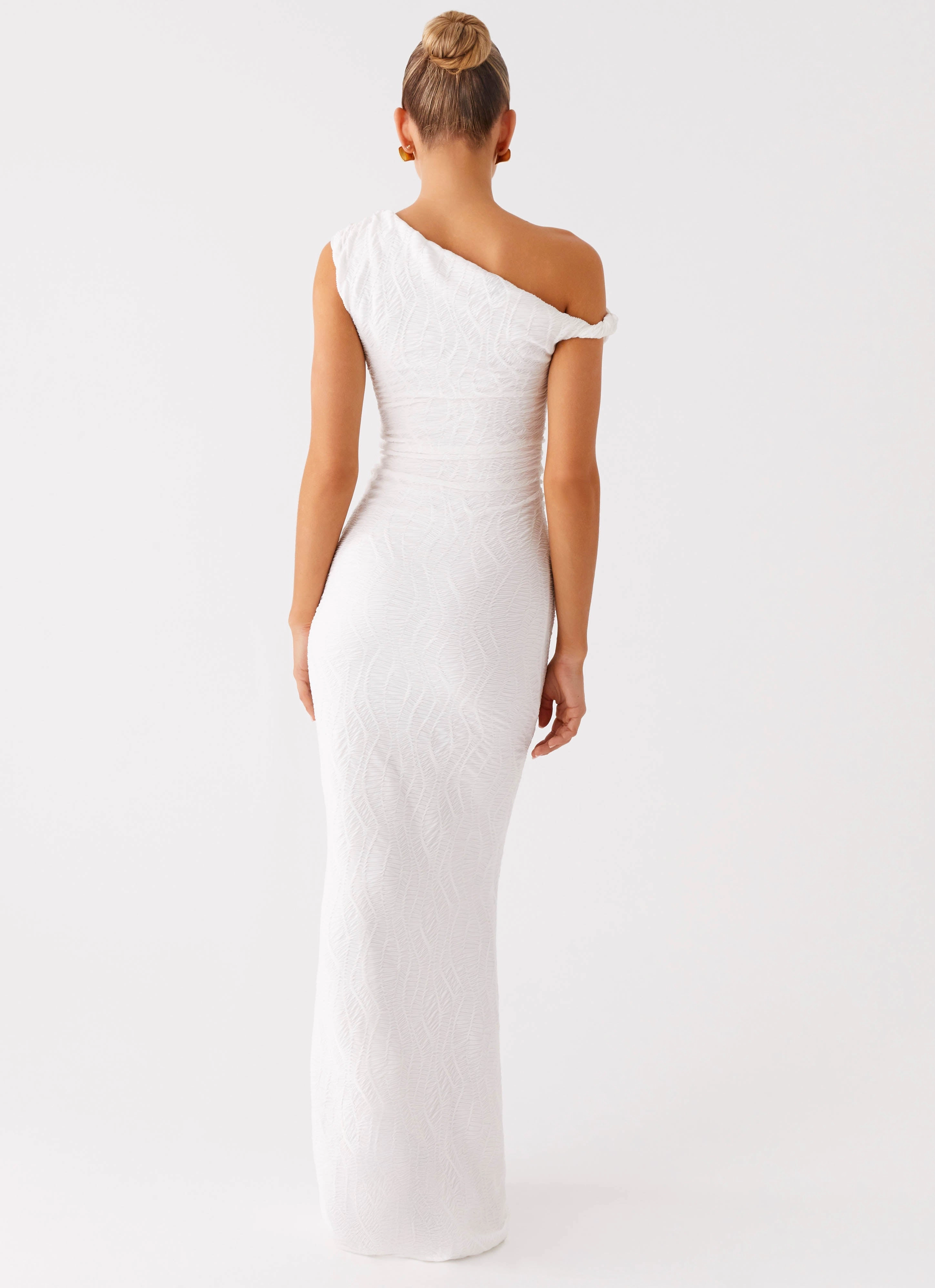Galantis One Shoulder Maxi Dress - White Soft Harmony Exclusive-Design