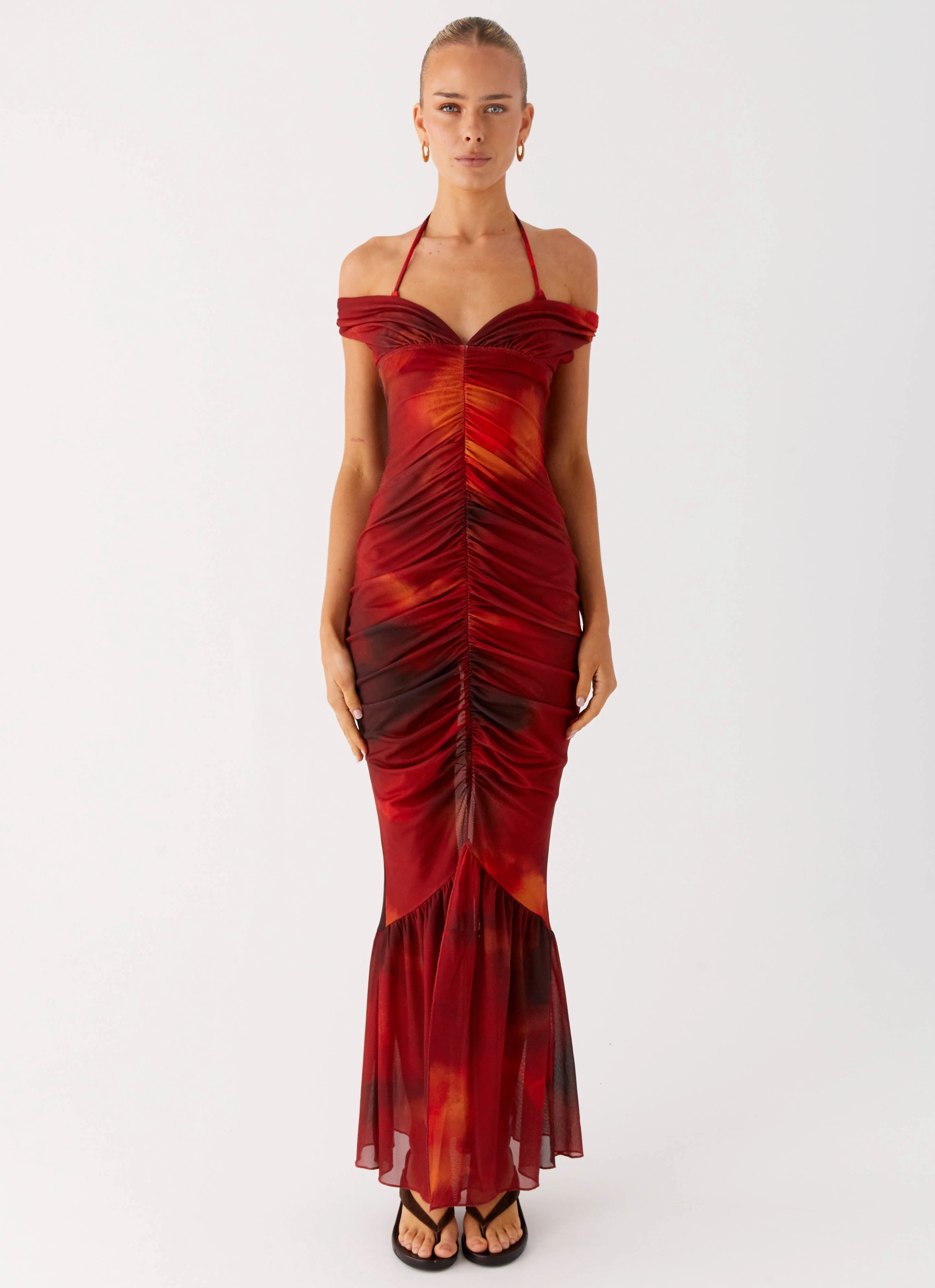 Love Me Not Maxi Dress - Scarlet Blur Abstract Pattern Refined Cut