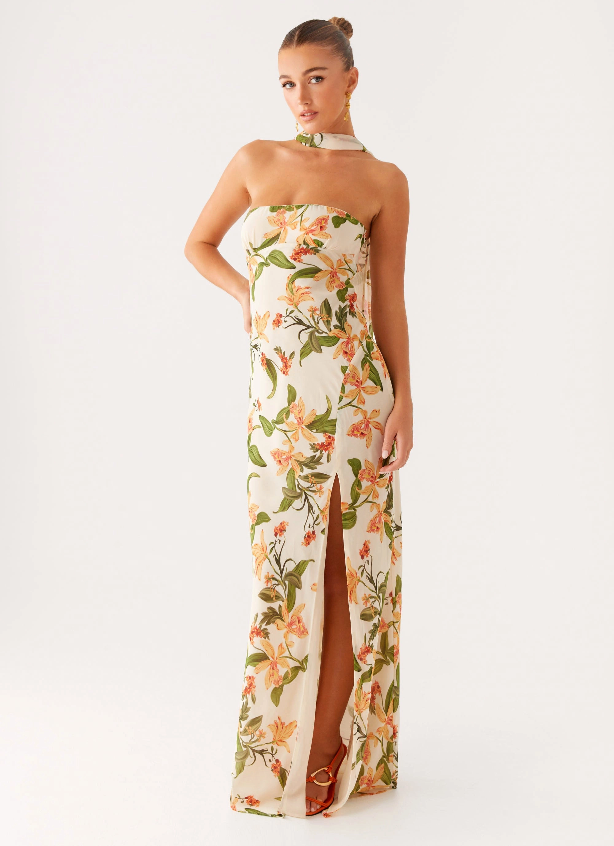 Gali Strapless Maxi Dress - Floral Print Smooth Texture Classic Layers