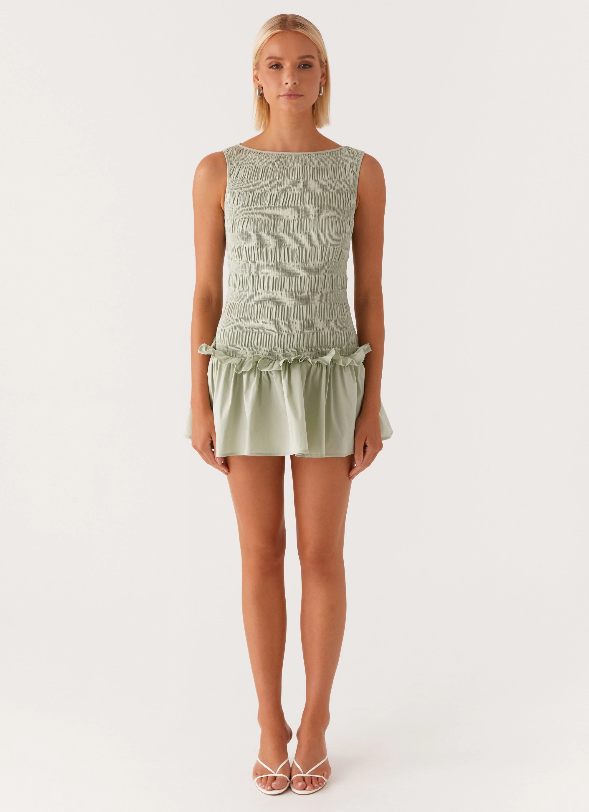 Japan Line Garden Kisses Shirred Mini Dress - Sage