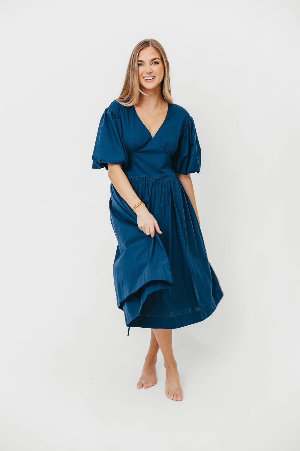Gayle Midi Dress in Dark Navy Soft Curve Relaxed Style