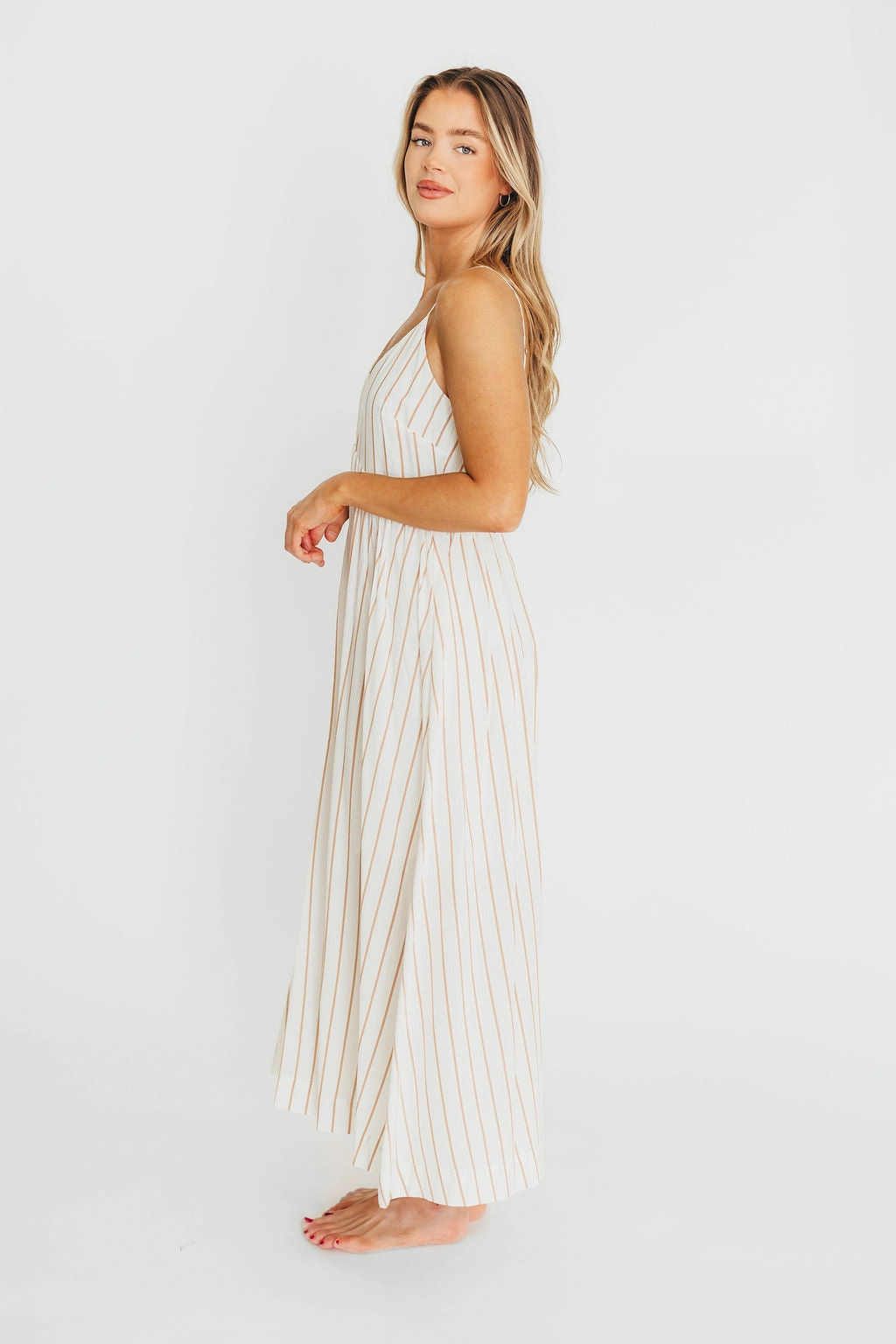flattering appearance Genesis Stripe Midi Dress in White/Taupe *Final-Sale*