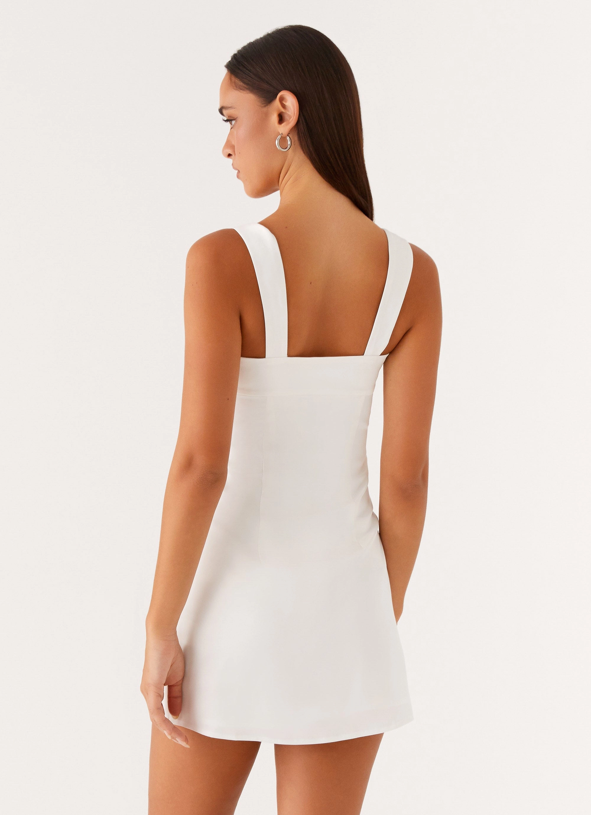 Odette Satin Mini Dress - White Elegant Finish Linen-Blend